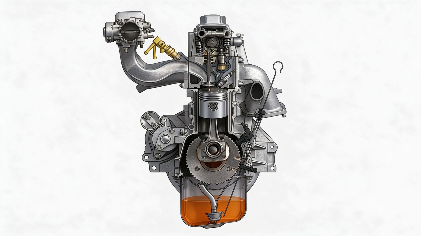 Structure of a four-stroke gasoline engine annotated picture vocabulary with labeled objects
