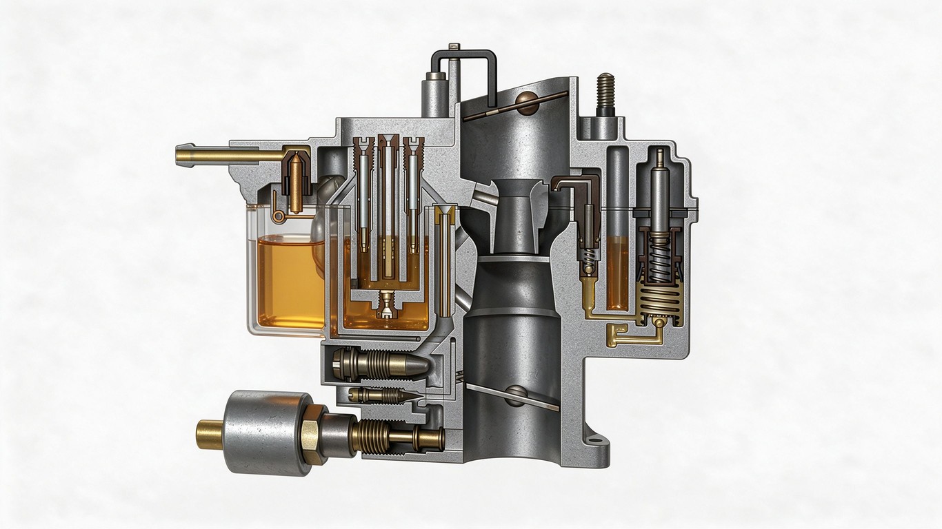Solex downdraft carburetor 1B3, schematic section annotated picture vocabulary with labeled objects