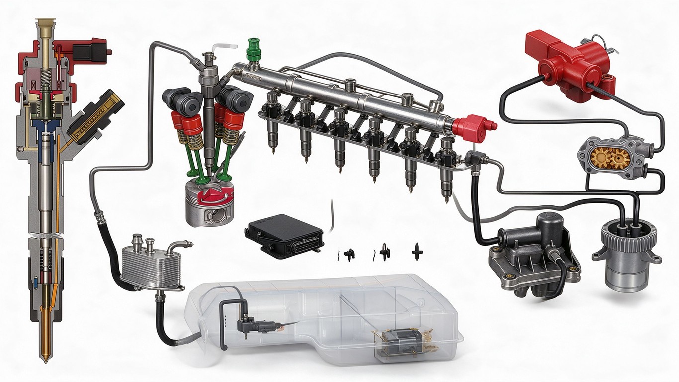 Common rail injection system annotated picture vocabulary with labeled objects