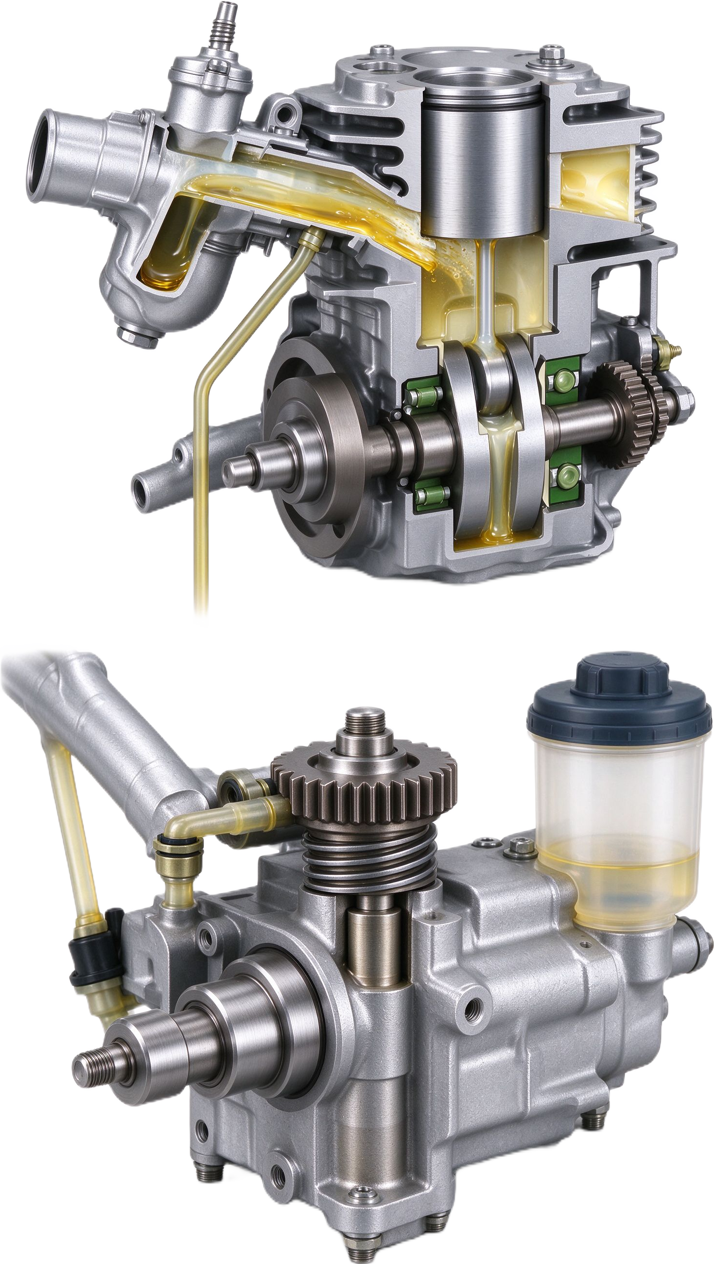 Fresh oil lubrication with metering pump annotated picture vocabulary with labeled objects