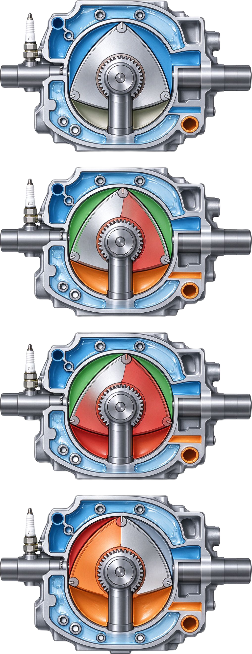 Operating principle of the rotary piston engine annotated picture vocabulary with labeled objects