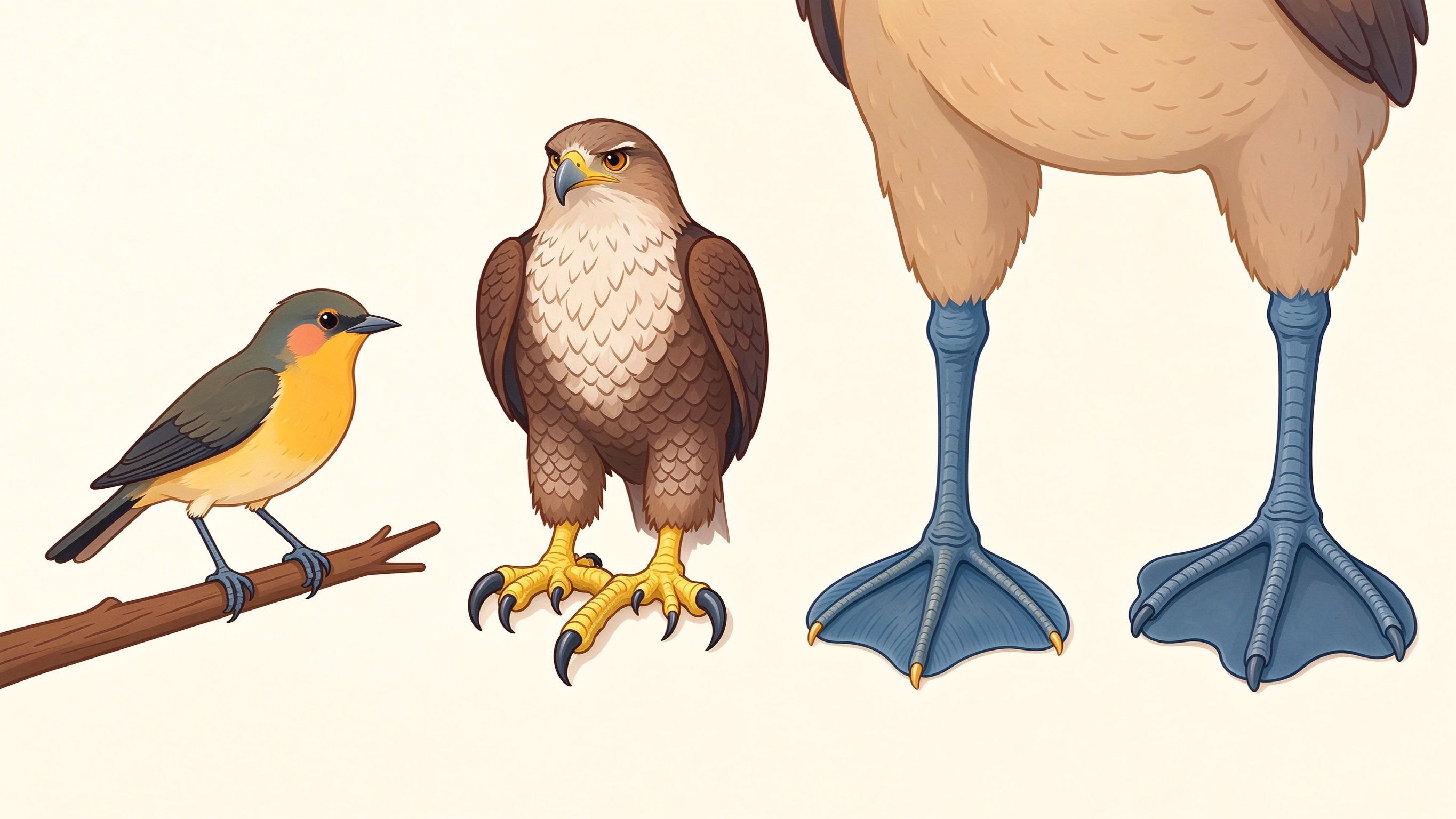 Bird foot types annotated picture vocabulary with labeled objects