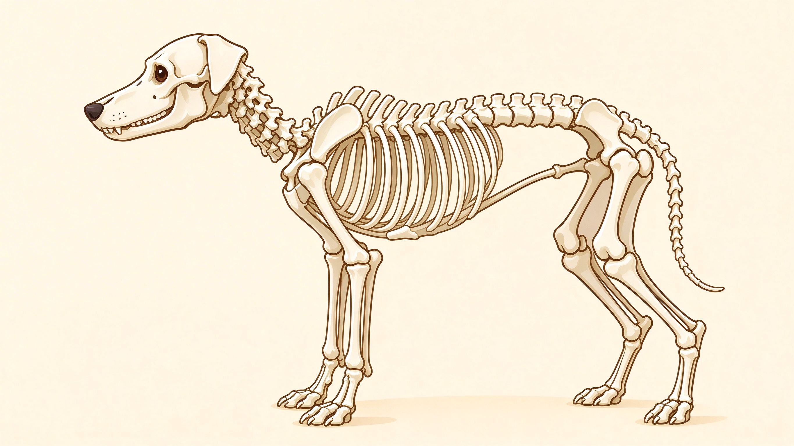 Dog skeleton annotated picture vocabulary with labeled objects