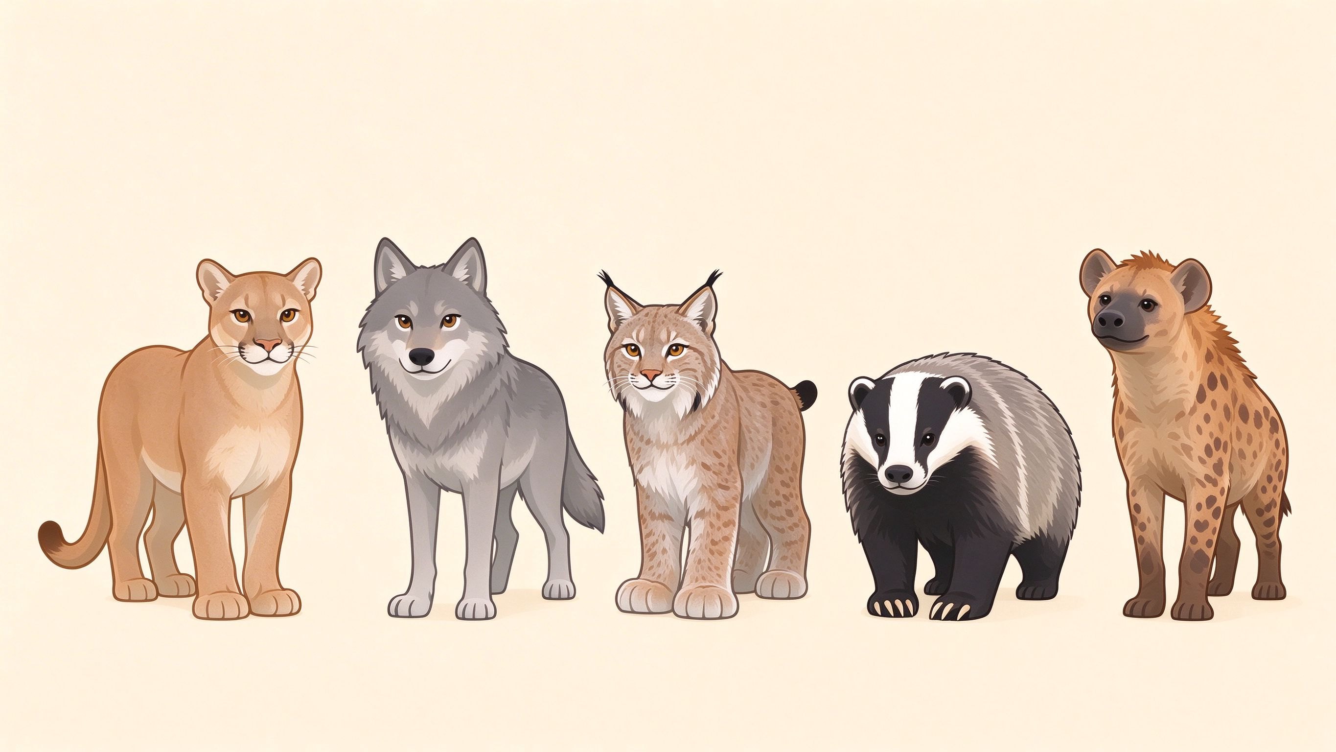 Carnivorous mammals III annotated picture vocabulary with labeled objects