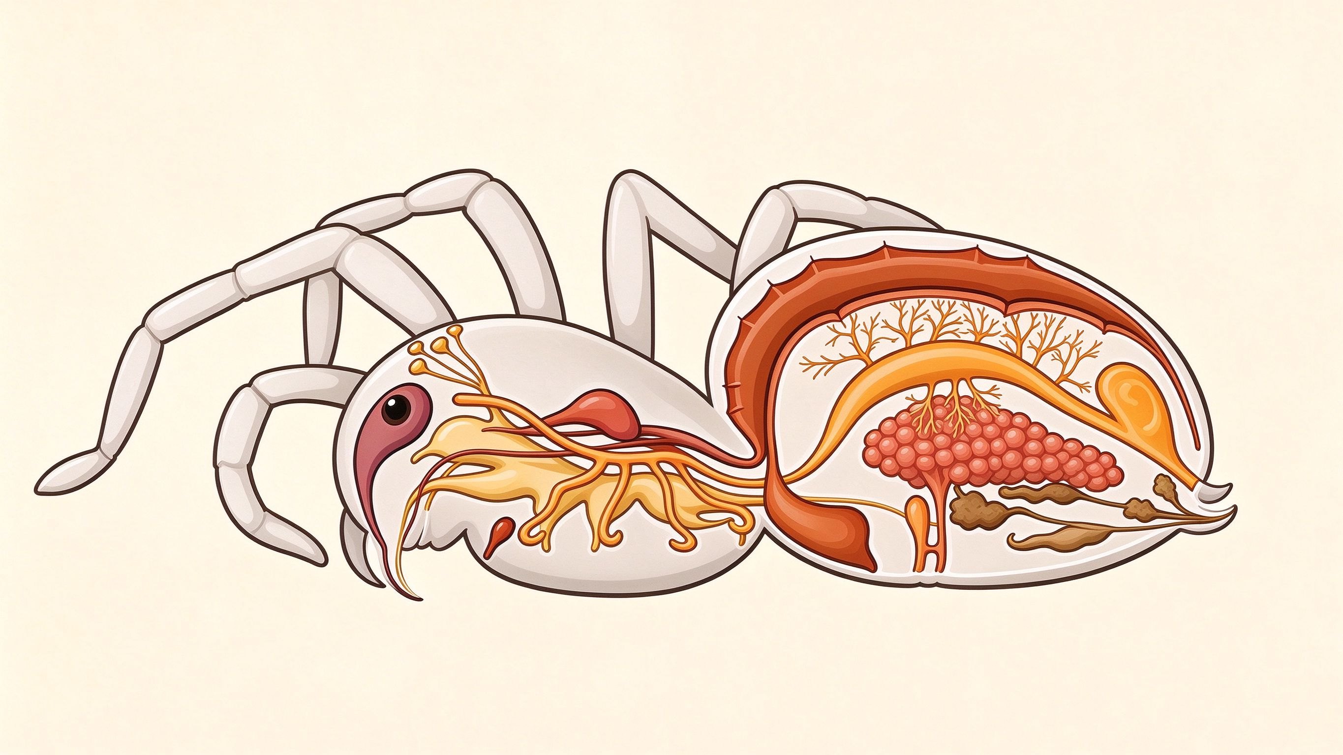 Female spider anatomy annotated picture vocabulary with labeled objects