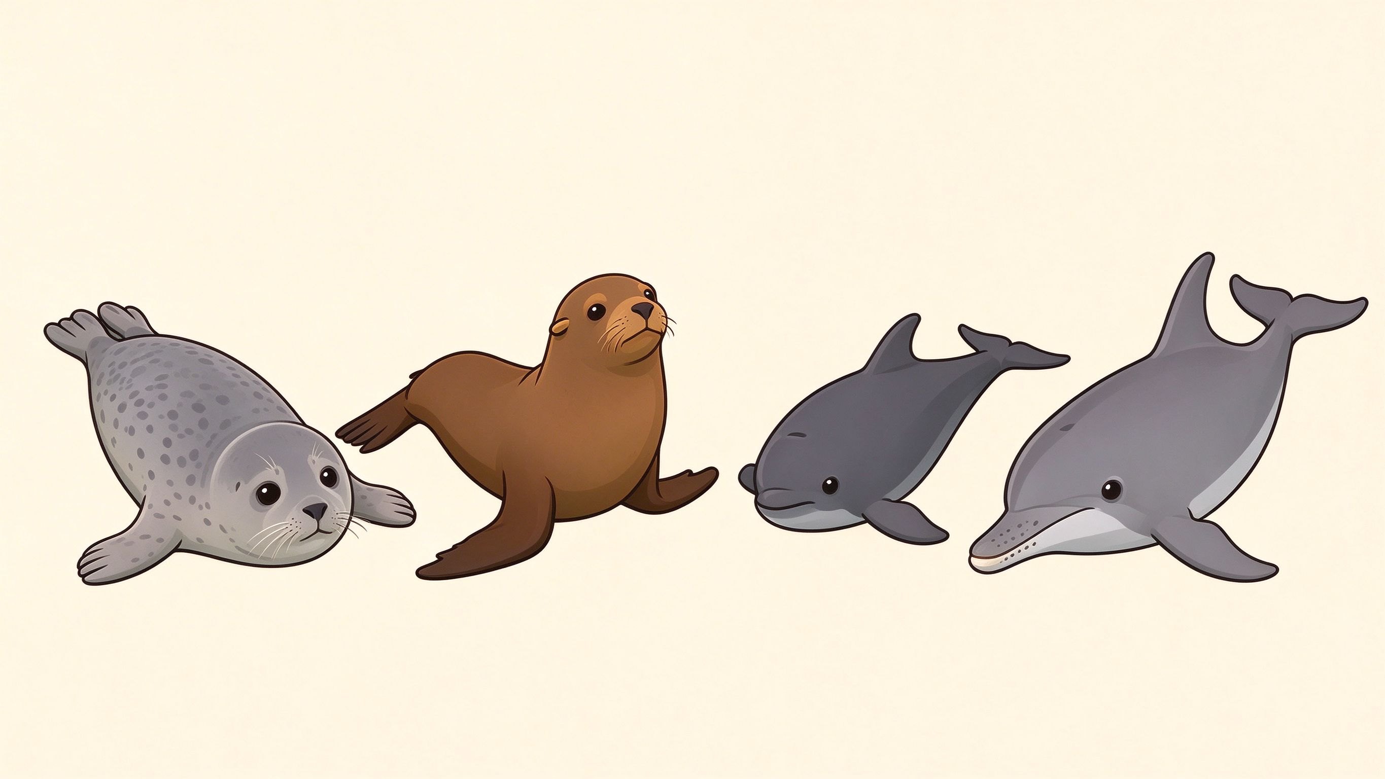 Marine mammals annotated picture vocabulary with labeled objects