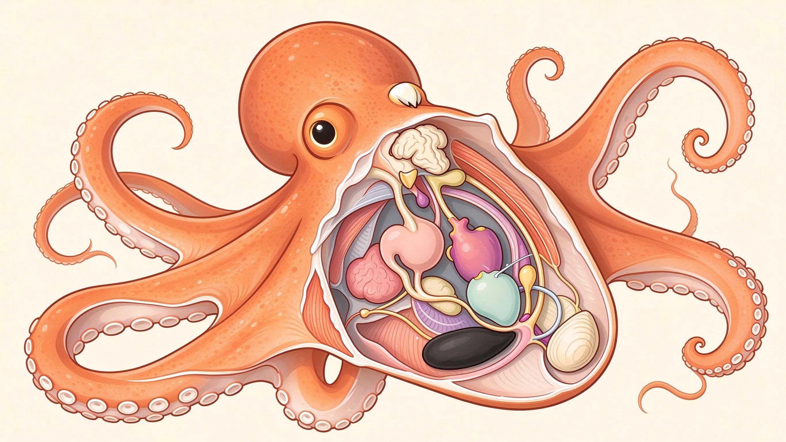 Octopus anatomy annotated picture vocabulary with labeled objects