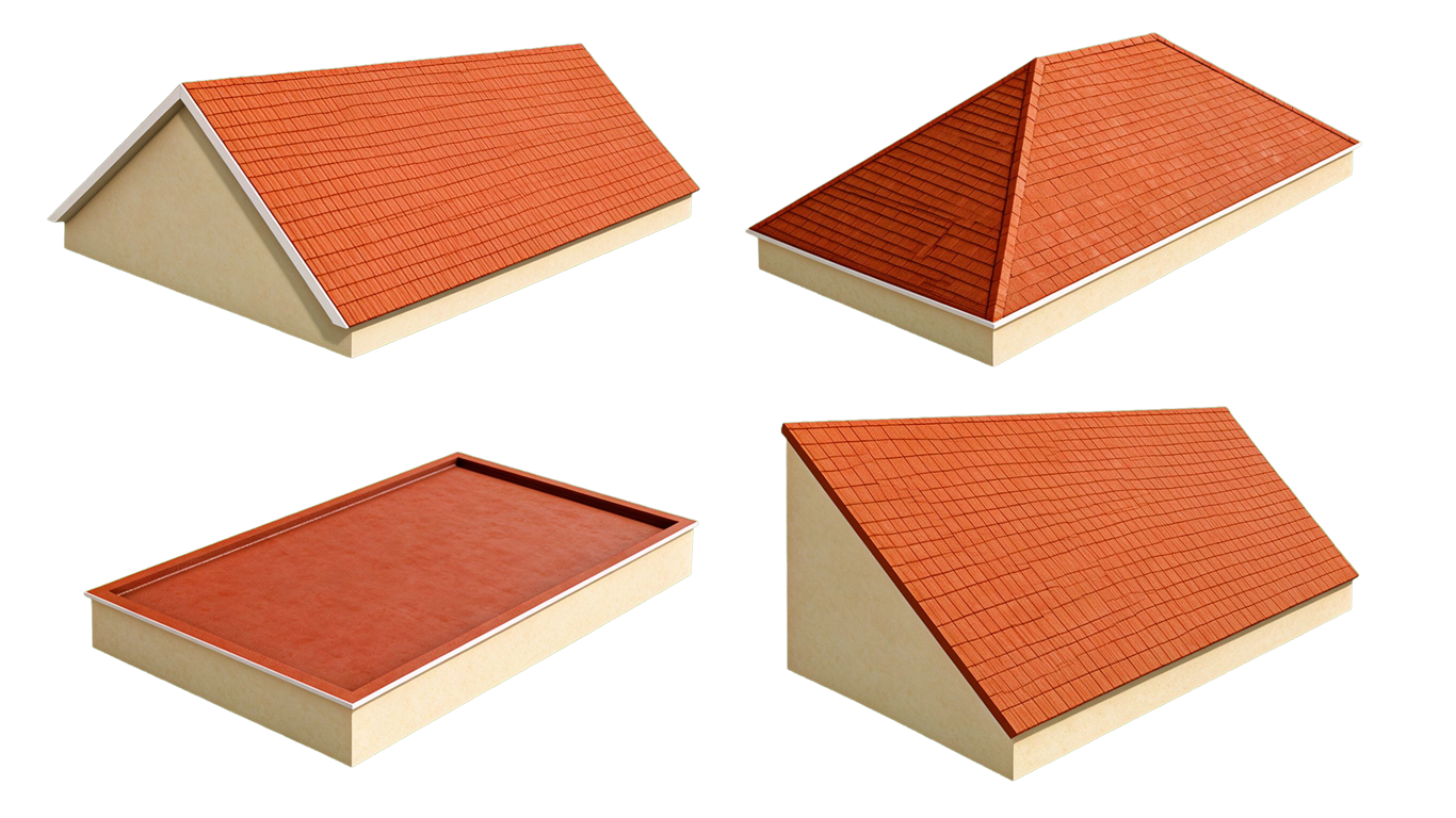 Roof types annotated picture vocabulary with labeled objects