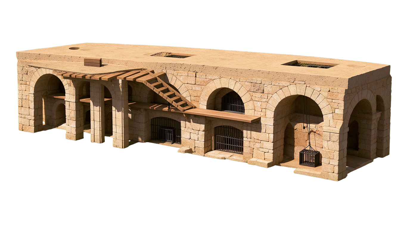 Roman amphitheater underground annotated picture vocabulary with labeled objects