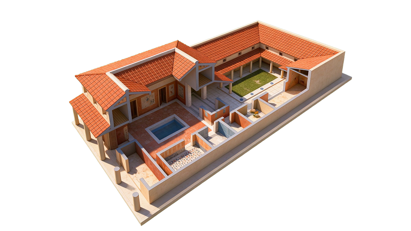 Ancient Roman house annotated picture vocabulary with labeled objects