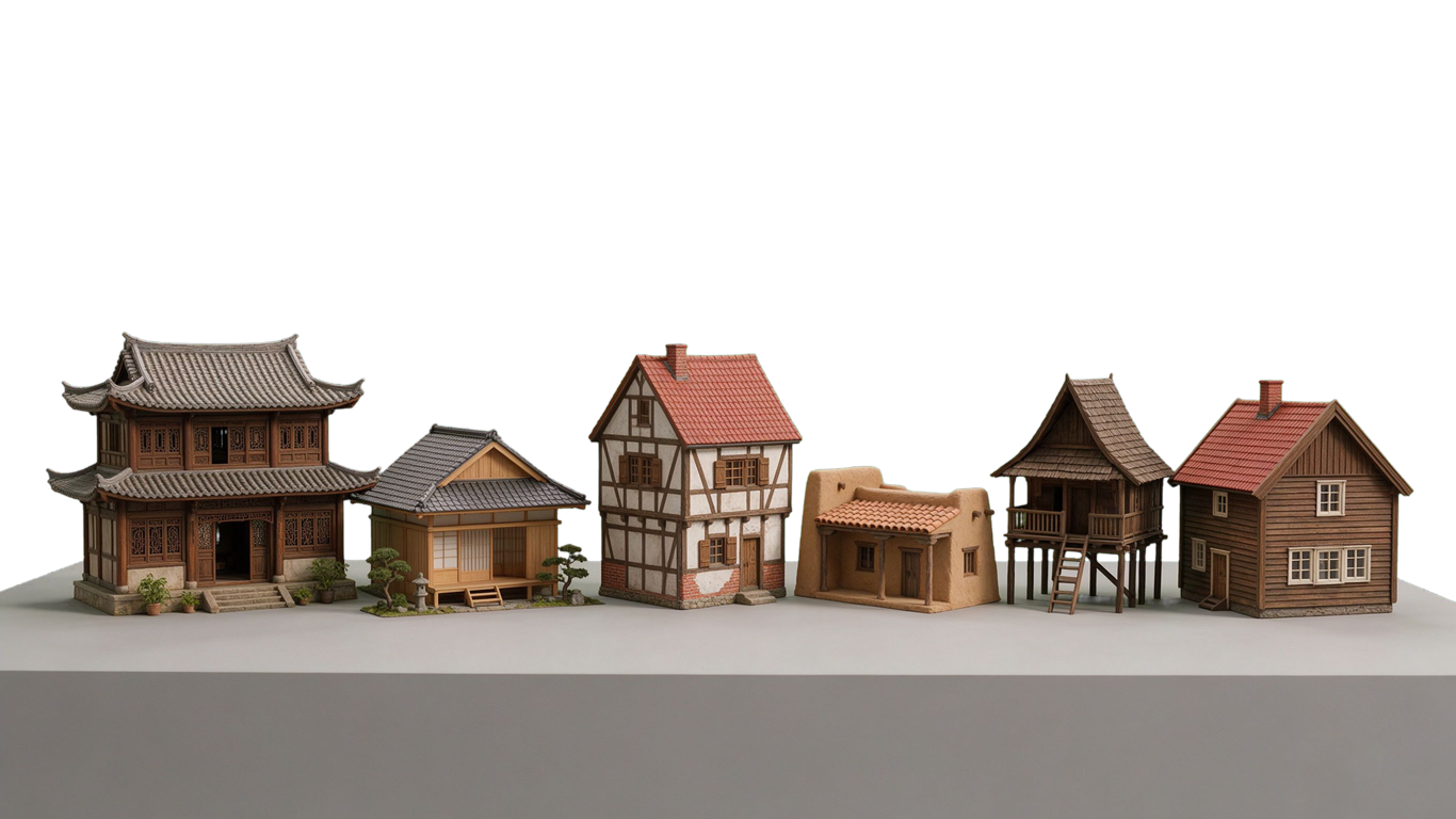 Traditional house annotated picture vocabulary with labeled objects