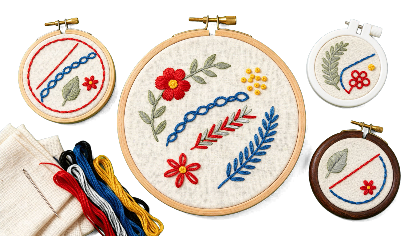 Embroidery stitches annotated picture vocabulary with labeled objects