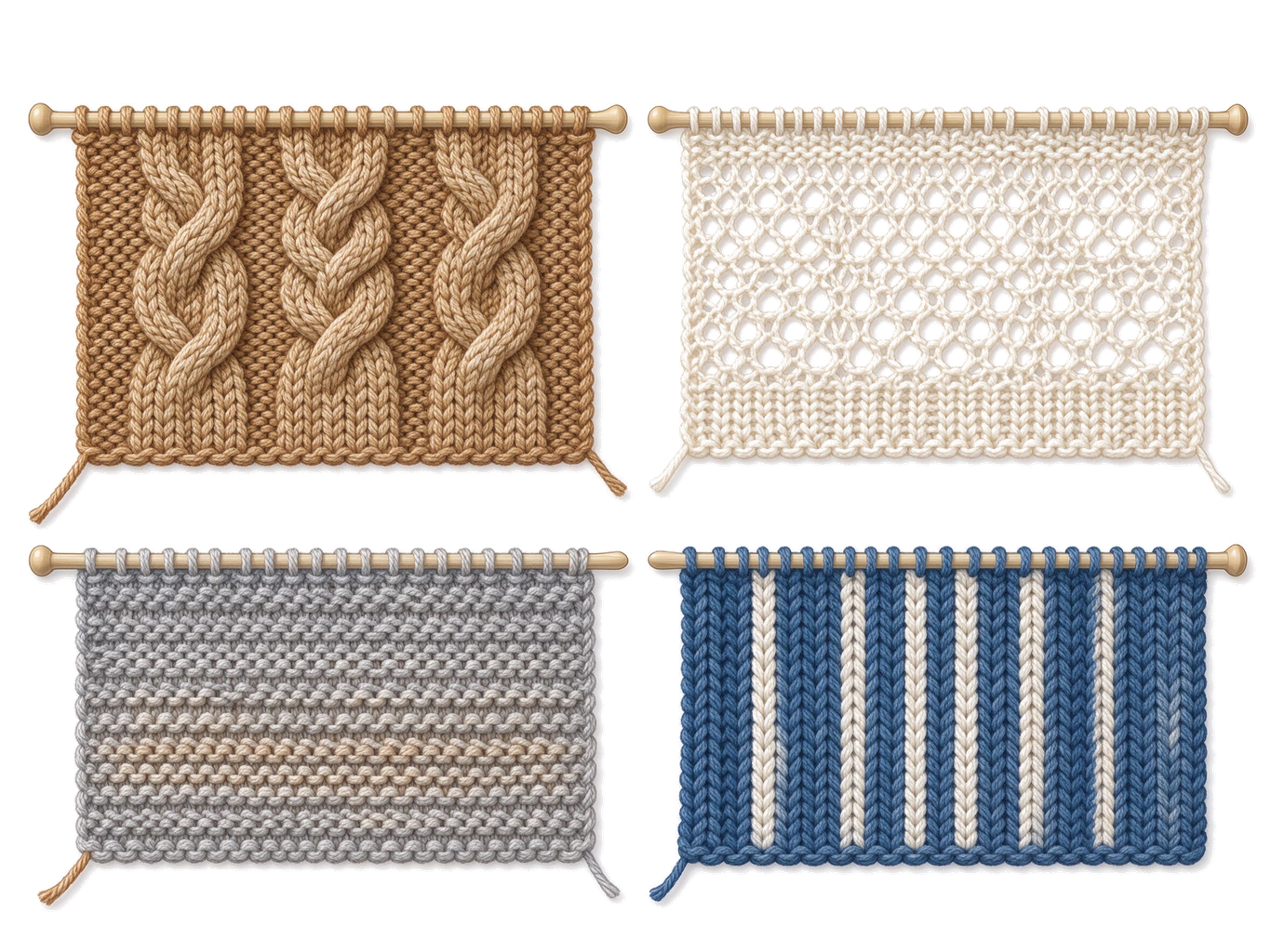 Knitting stitches annotated picture vocabulary with labeled objects