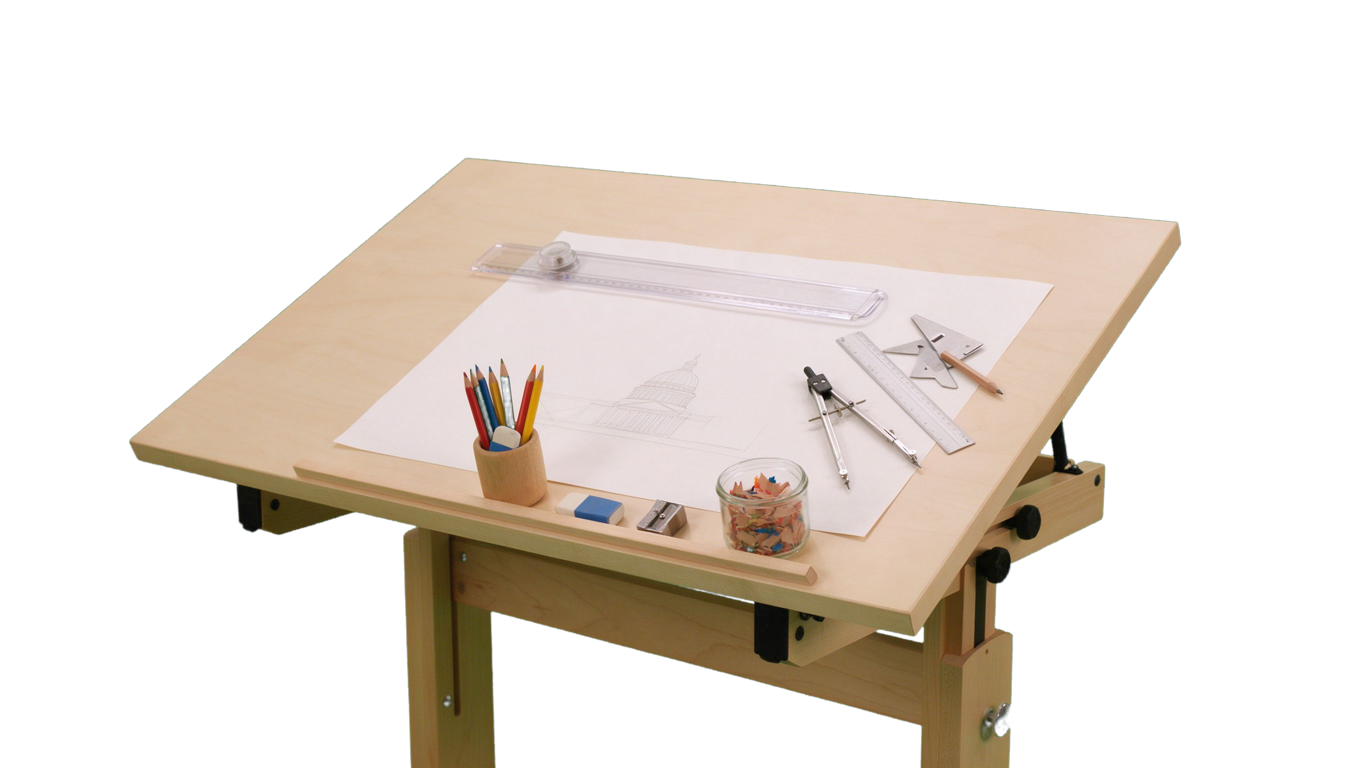 Drafting table and accessories annotated picture vocabulary with labeled objects