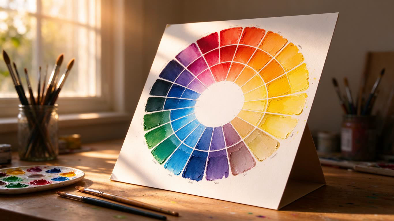 Color wheel annotated picture vocabulary with labeled objects