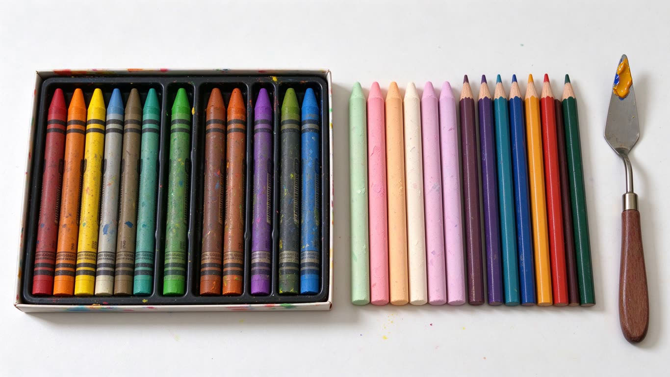 Painting supplies annotated picture vocabulary with labeled objects