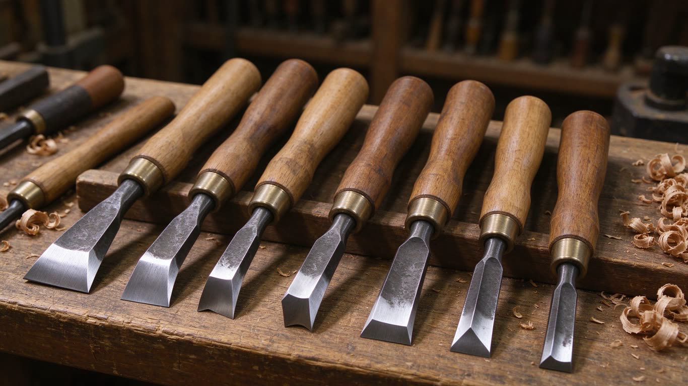 Wood Carving Blade Types annotated picture vocabulary with labeled objects