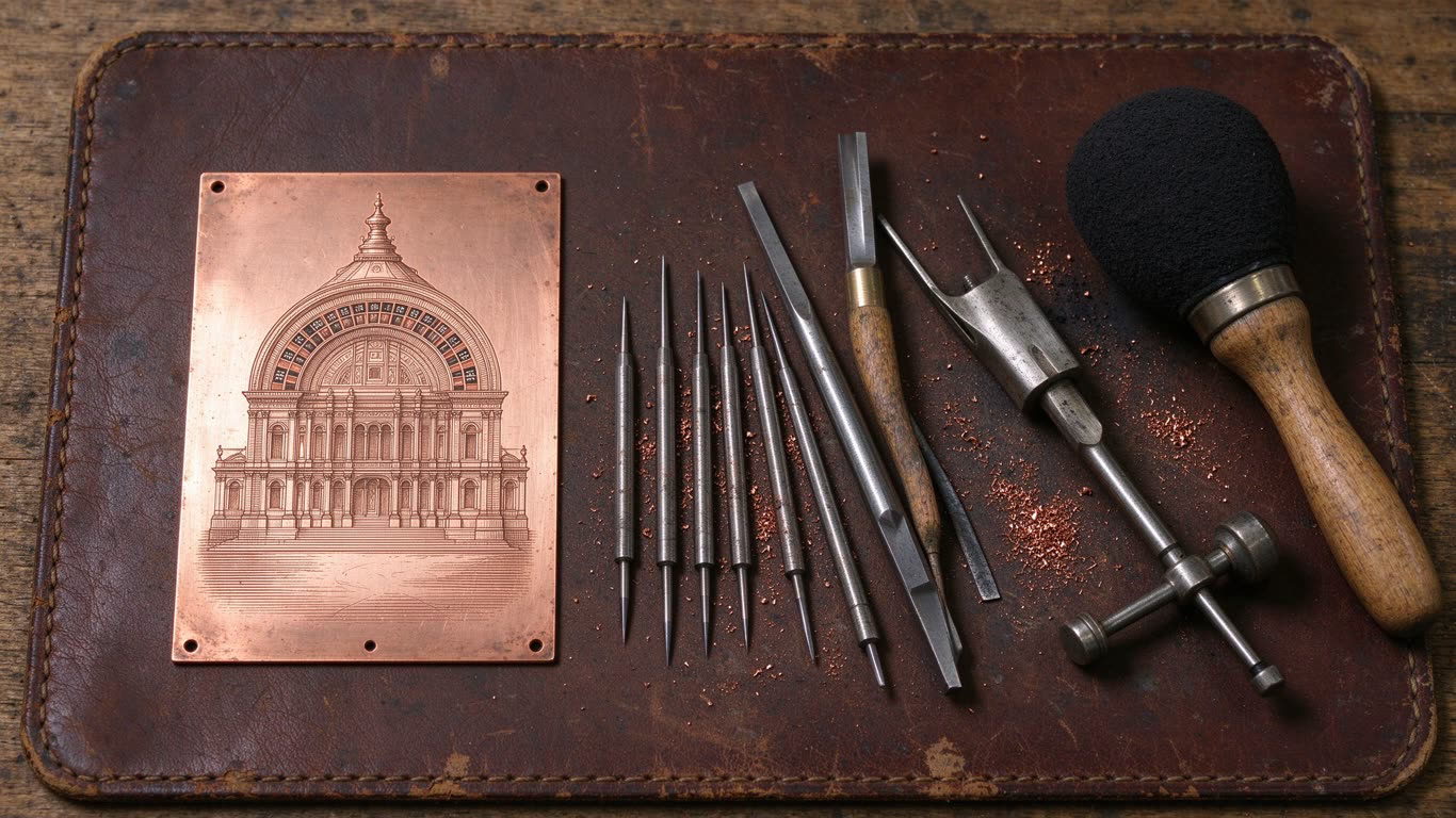 Intaglio Printing Tools annotated picture vocabulary with labeled objects