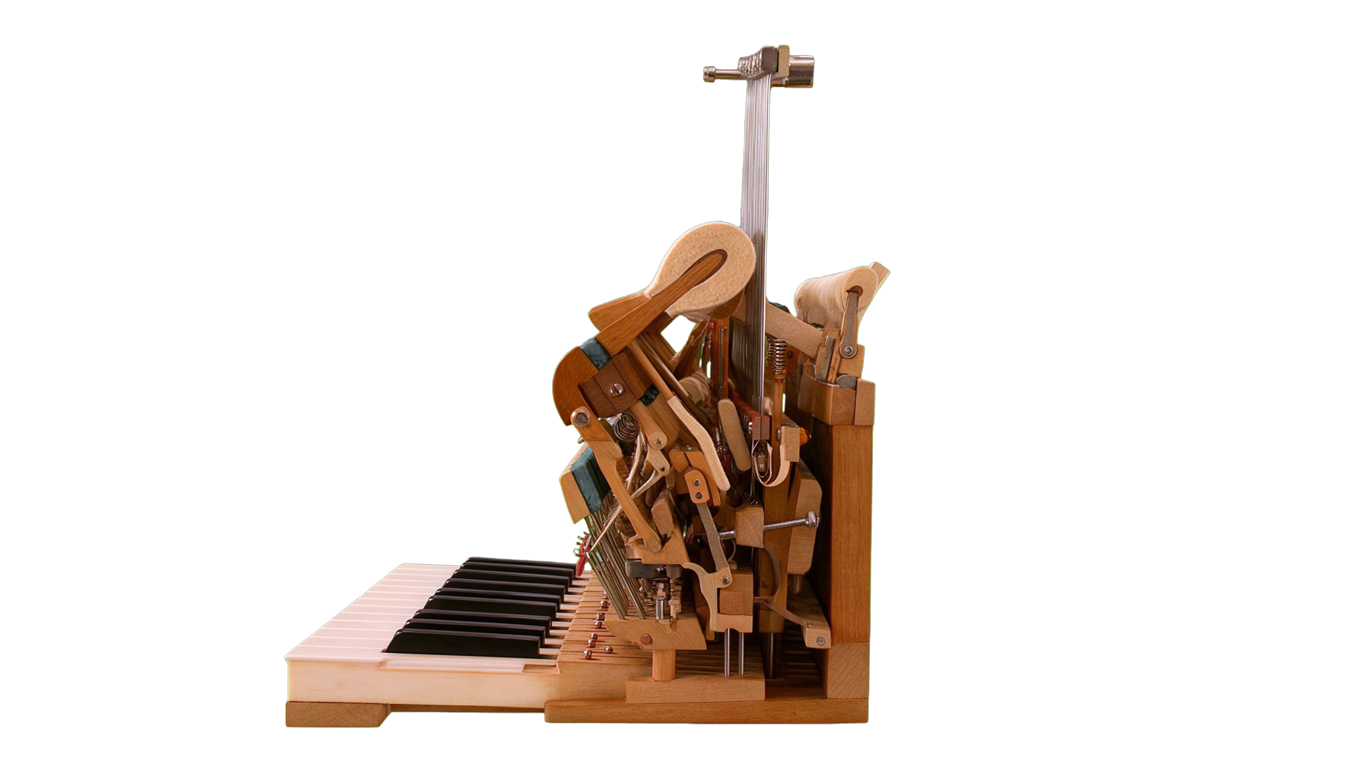 Upright Piano Action annotated picture vocabulary with labeled objects