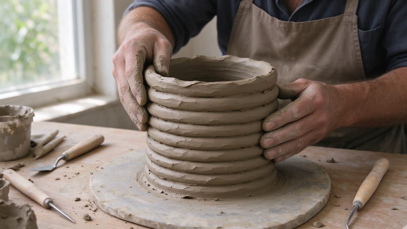 Coil pottery method annotated picture vocabulary with labeled objects
