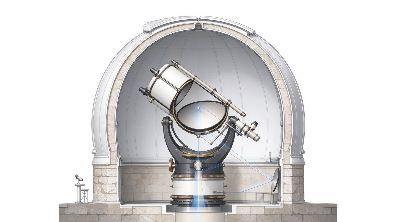 Observatory cutaway annotated picture vocabulary with labeled objects