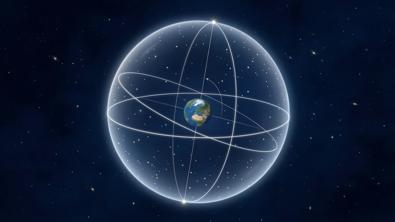 Celestial coordinate system annotated picture vocabulary with labeled objects