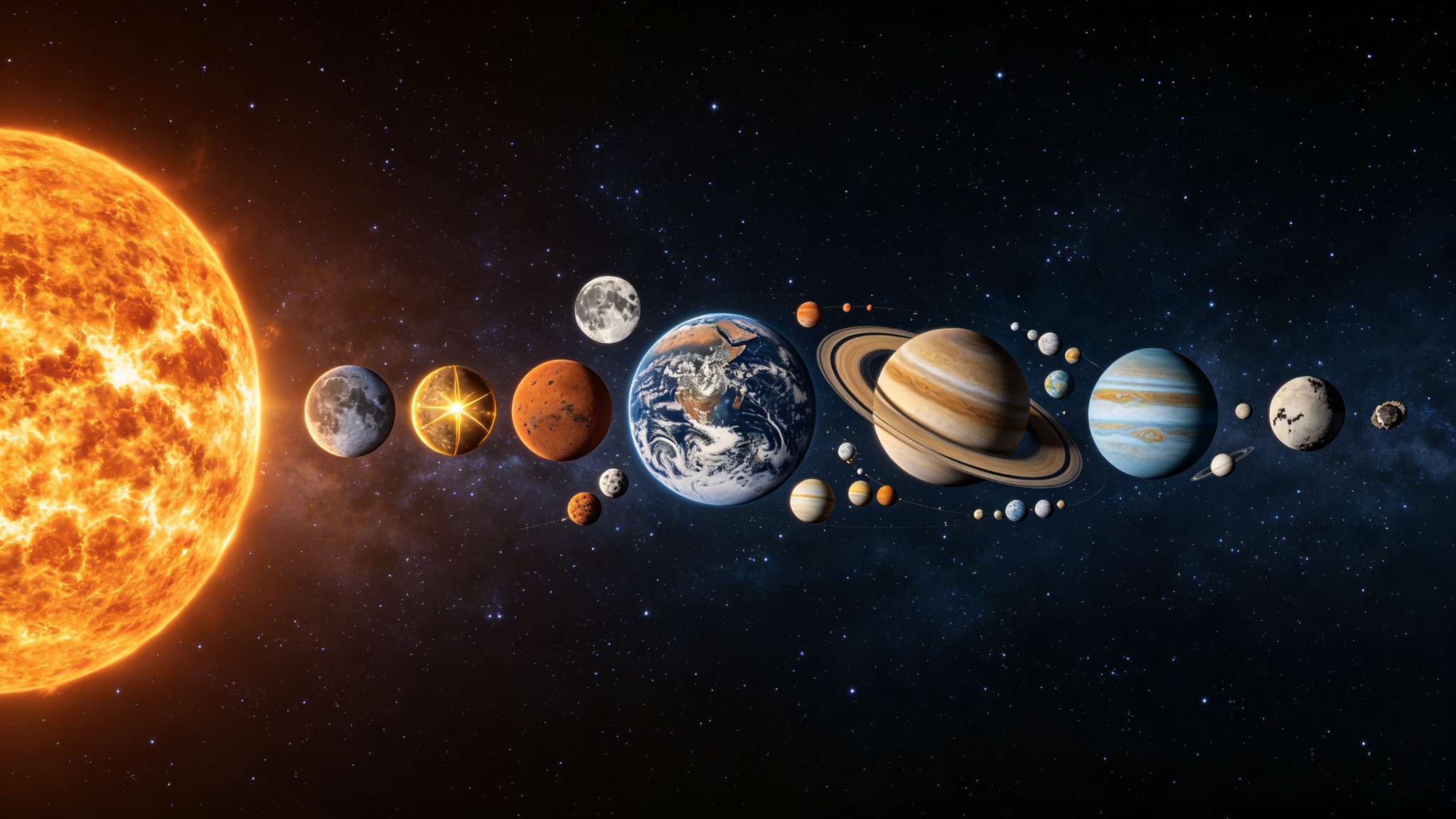 Planets and moons annotated picture vocabulary with labeled objects