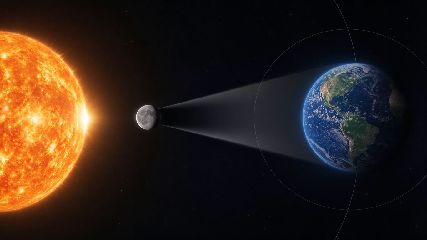 Solar eclipse annotated picture vocabulary with labeled objects