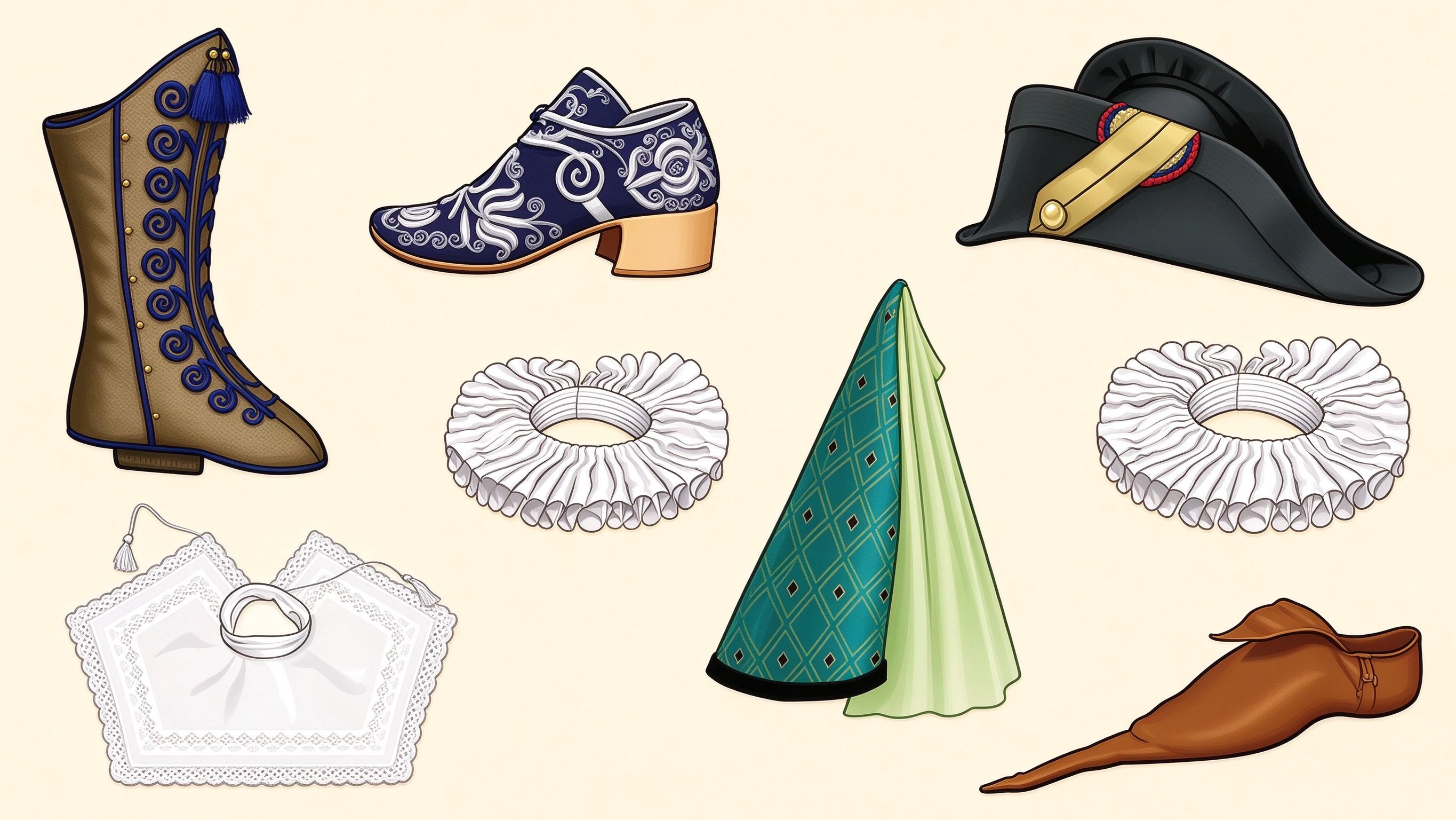 Ancient clothing elements annotated picture vocabulary with labeled objects