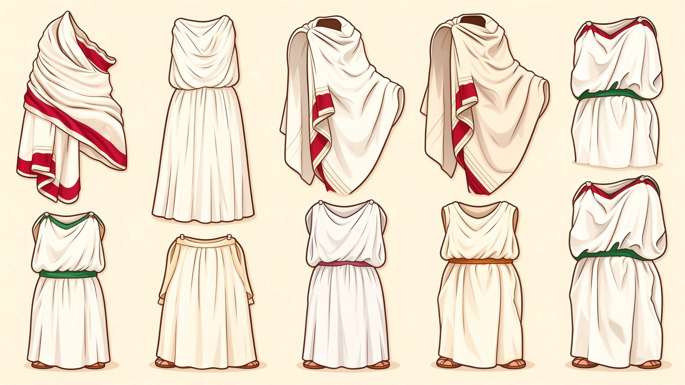 Ancient Greek and Roman clothing annotated picture vocabulary with labeled objects