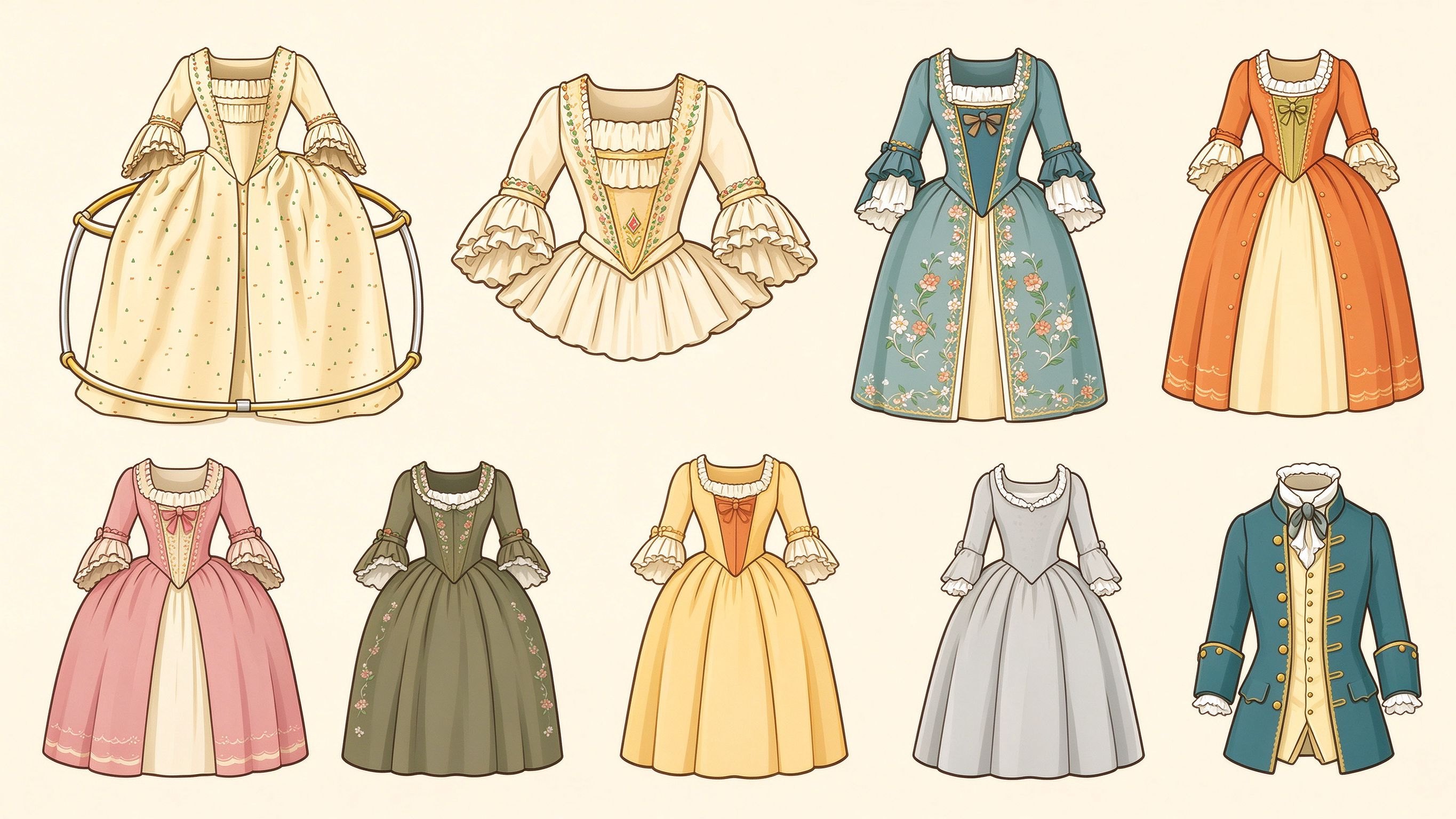 Historical costume elements IV annotated picture vocabulary with labeled objects