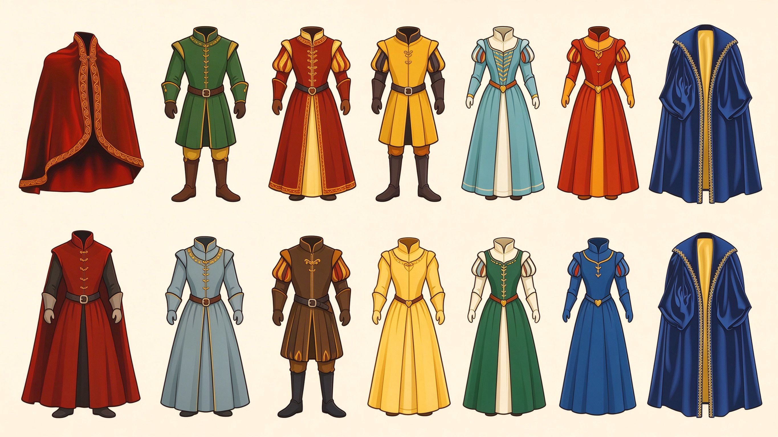 Ancient costume elements annotated picture vocabulary with labeled objects