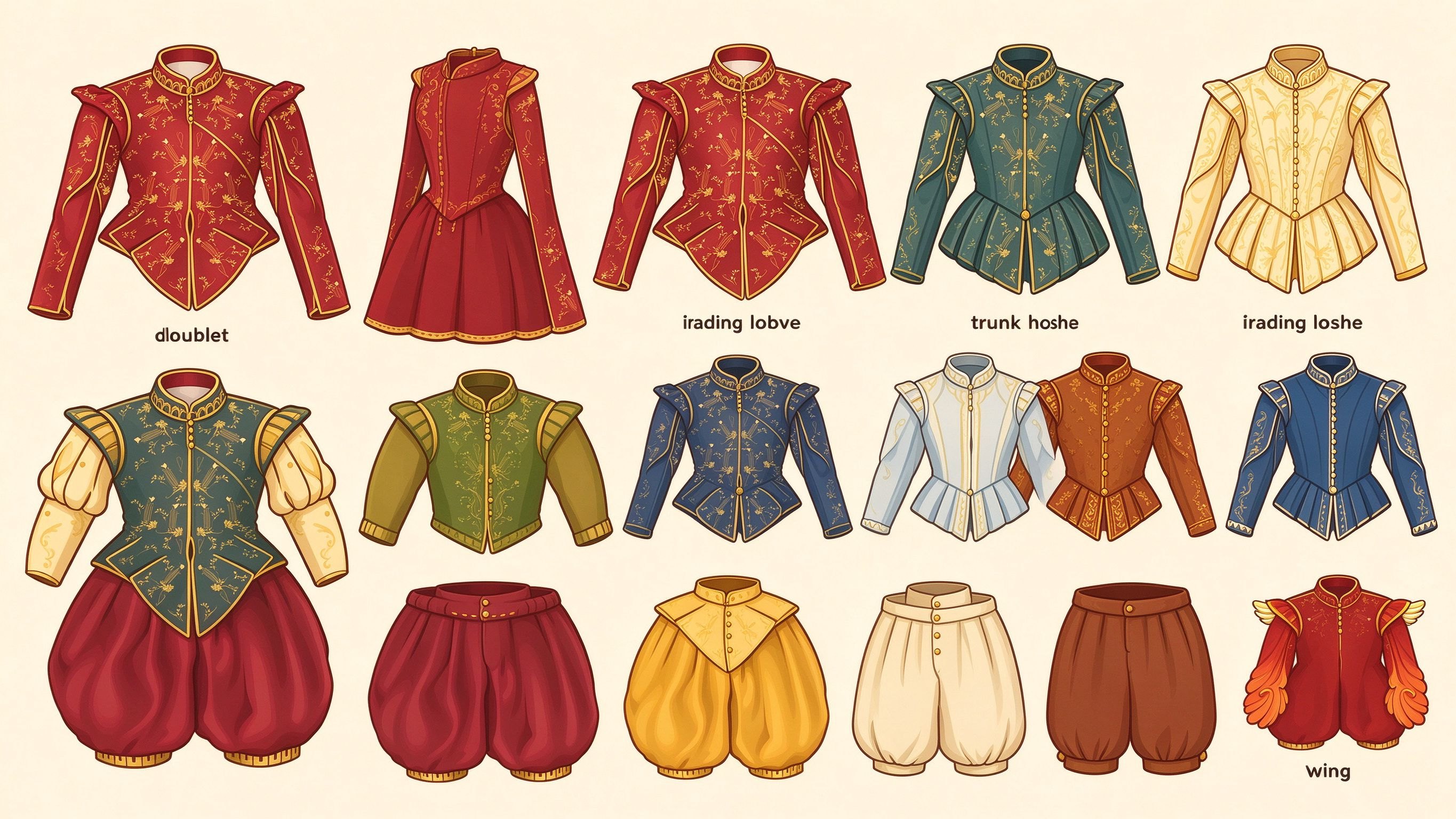 Ancient costume elements annotated picture vocabulary with labeled objects