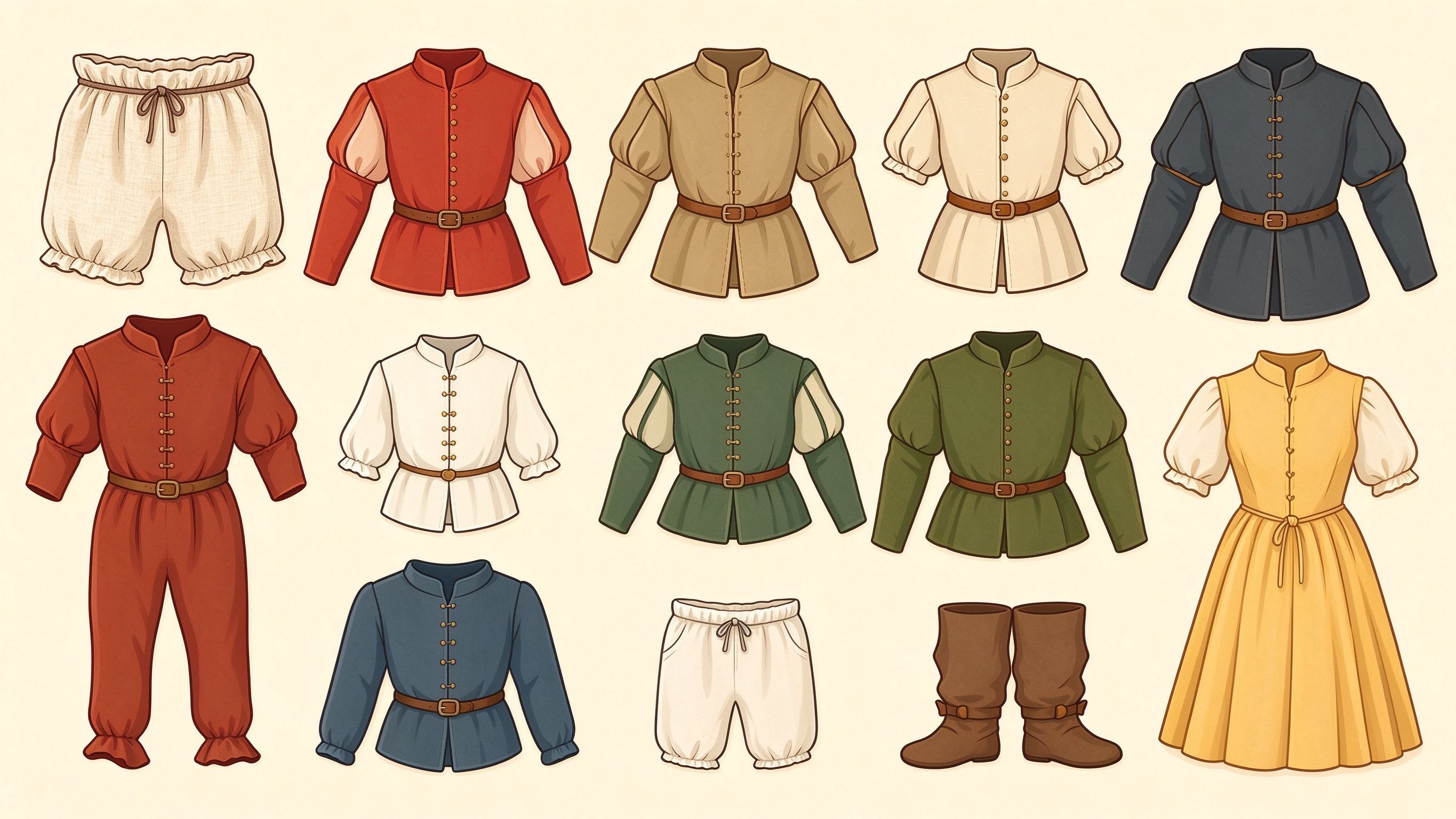 Ancient costume elements annotated picture vocabulary with labeled objects