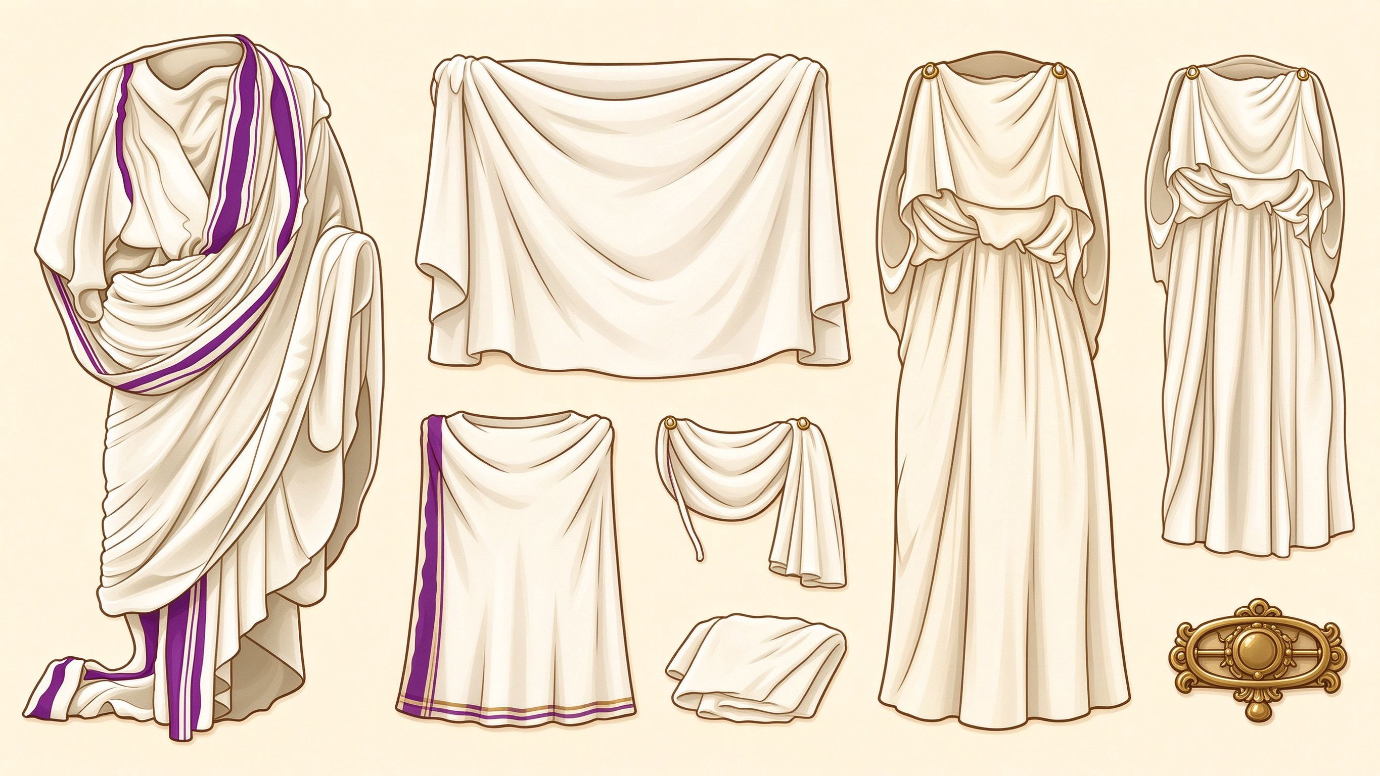 Ancient clothing elements annotated picture vocabulary with labeled objects