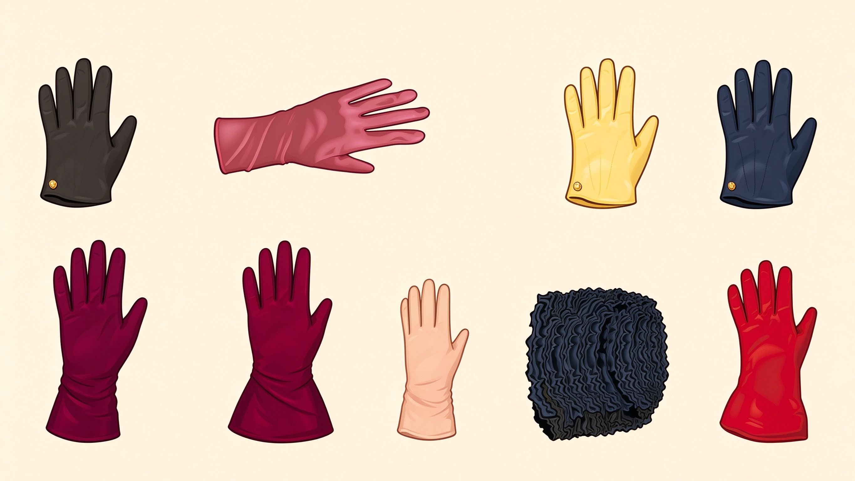 Women's gloves annotated picture vocabulary with labeled objects