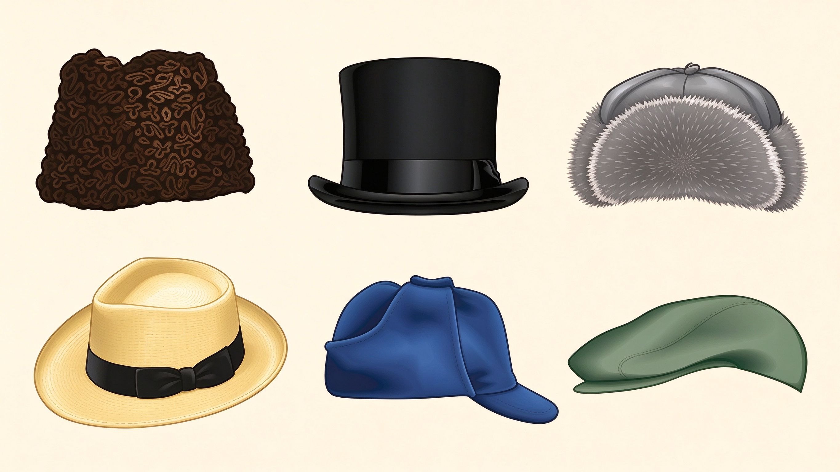 Men's headwear II annotated picture vocabulary with labeled objects