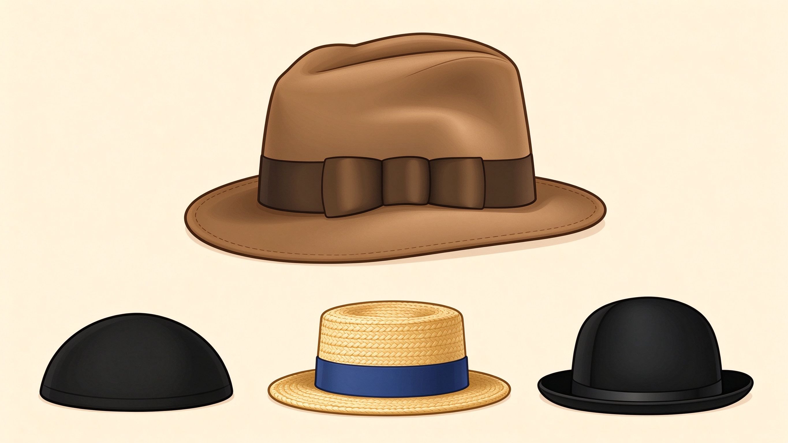 Men's hats annotated picture vocabulary with labeled objects