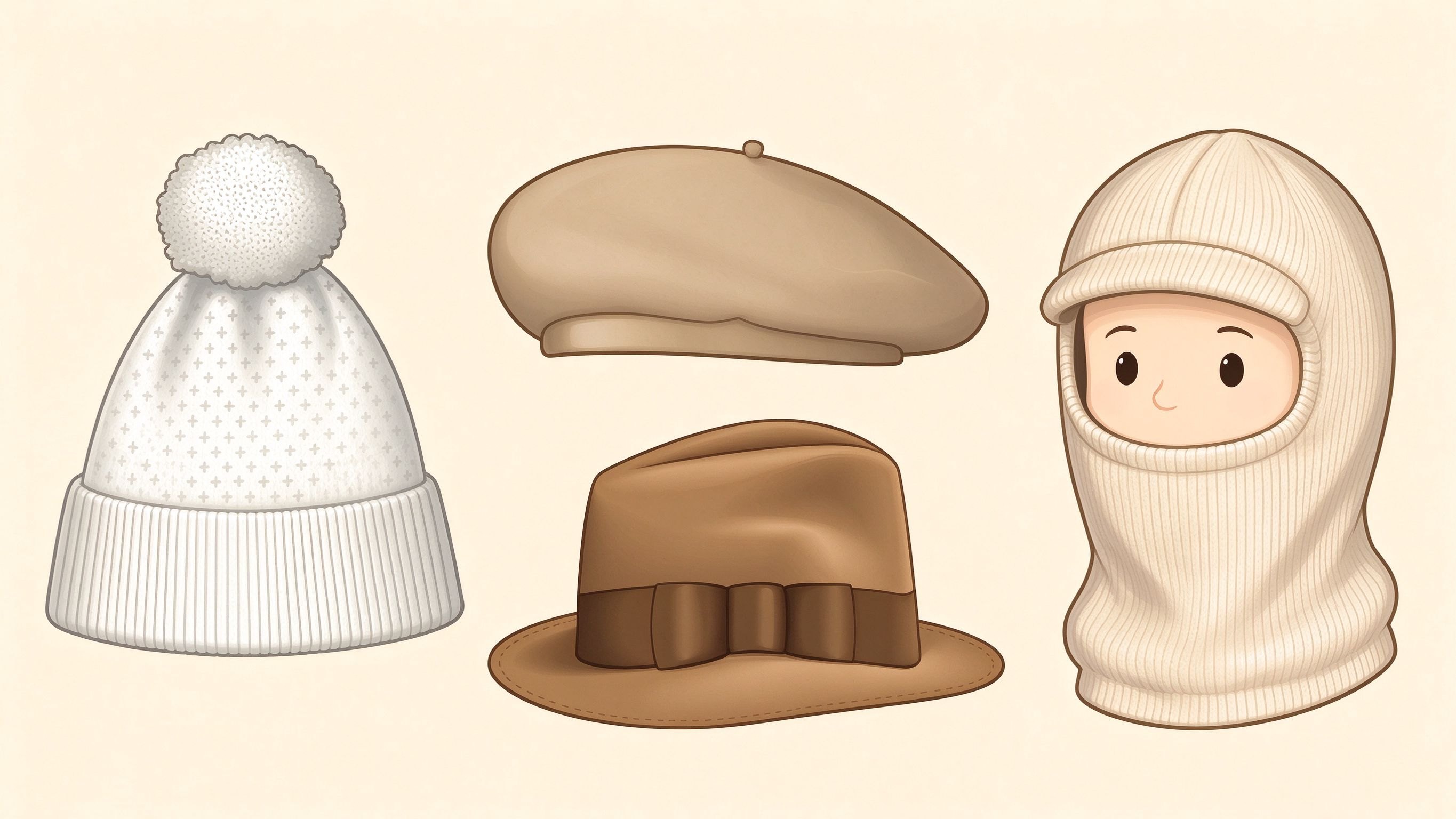 Unisex headwear annotated picture vocabulary with labeled objects