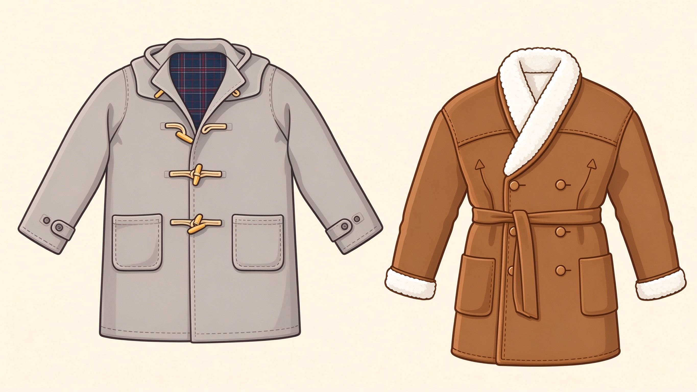 Men's overcoat annotated picture vocabulary with labeled objects