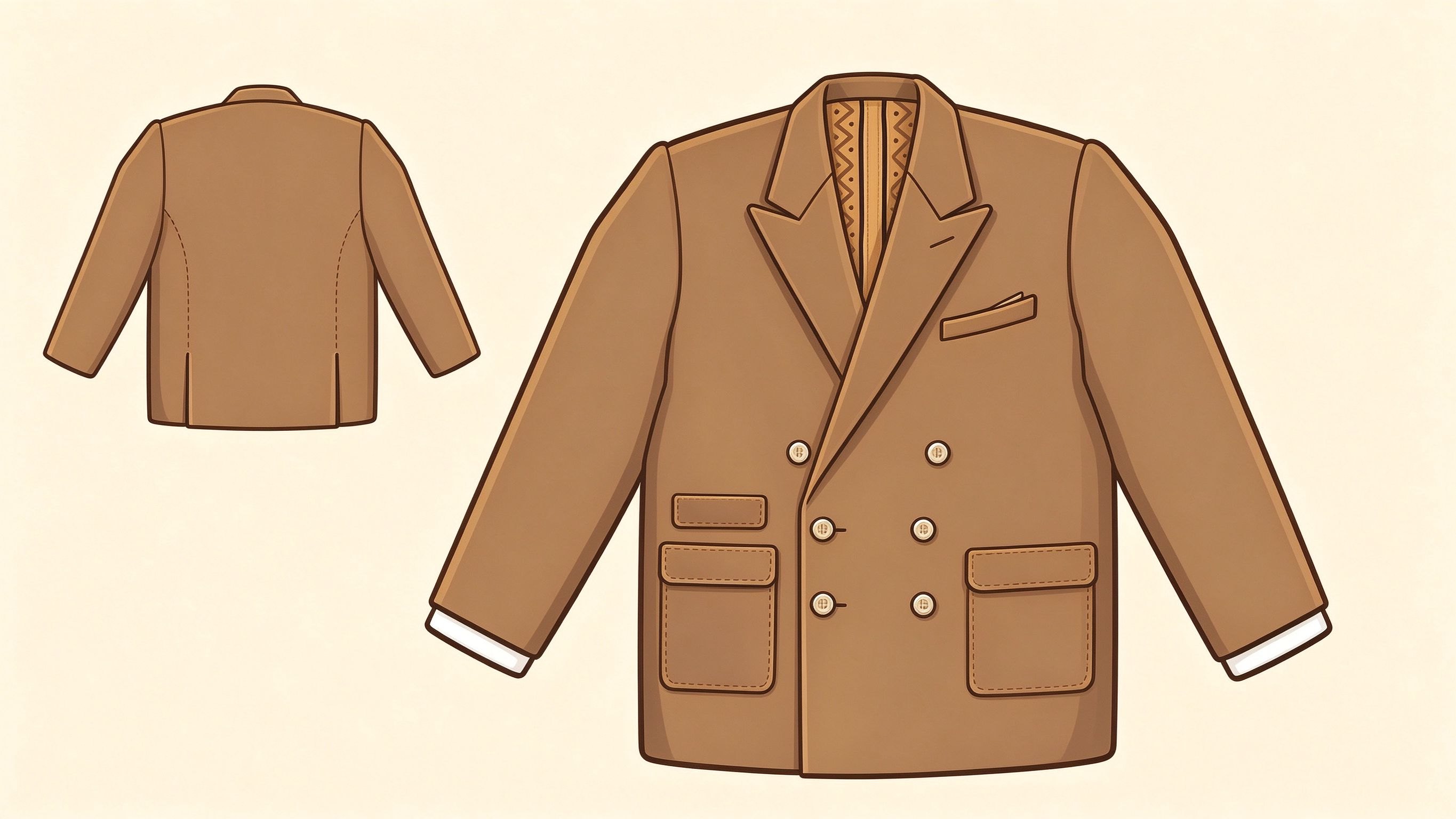 Double-breasted jacket annotated picture vocabulary with labeled objects