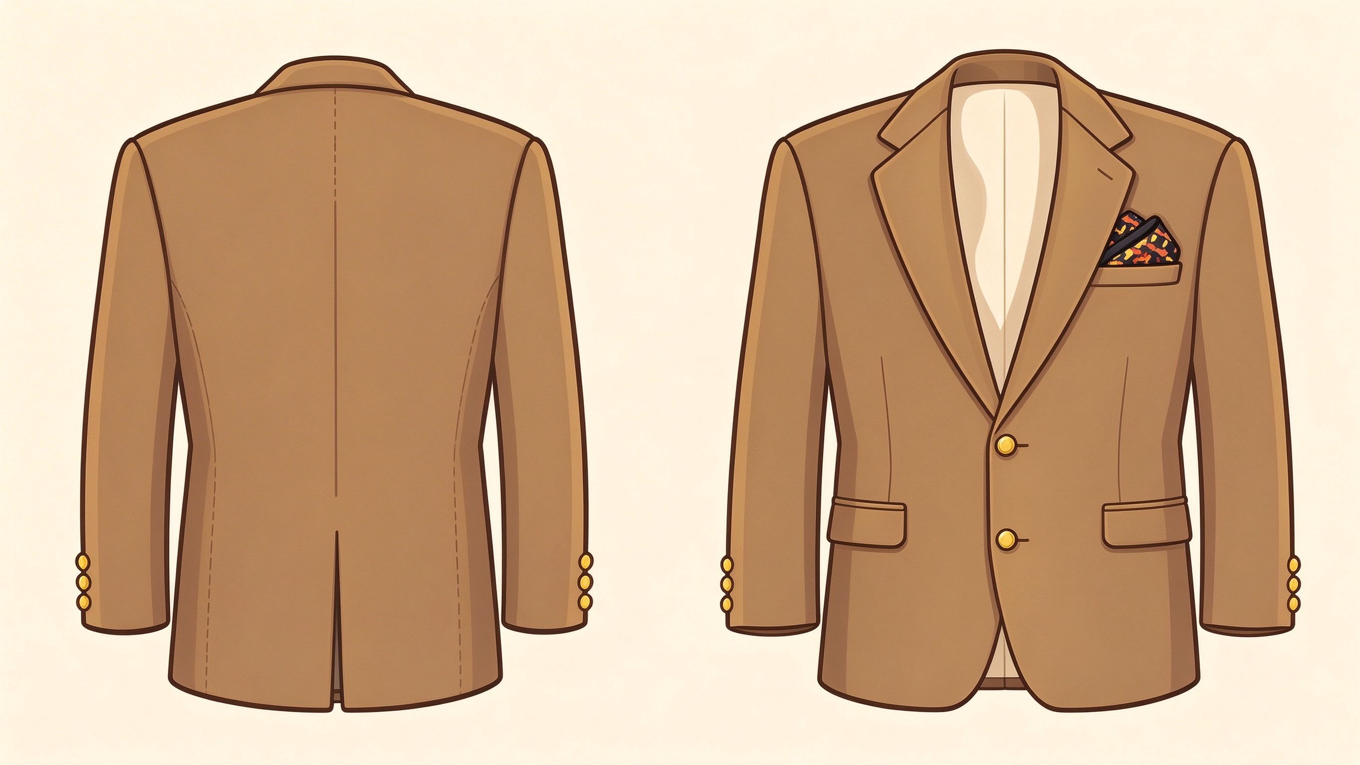 Single-breasted jacket annotated picture vocabulary with labeled objects