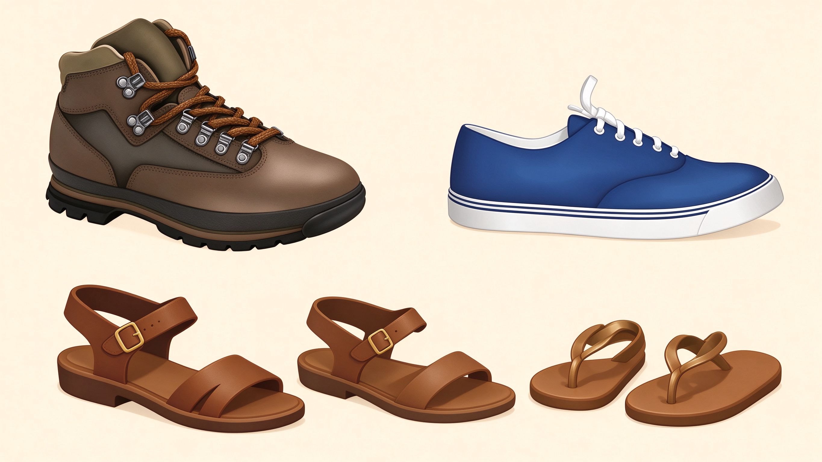 Unisex footwear annotated picture vocabulary with labeled objects