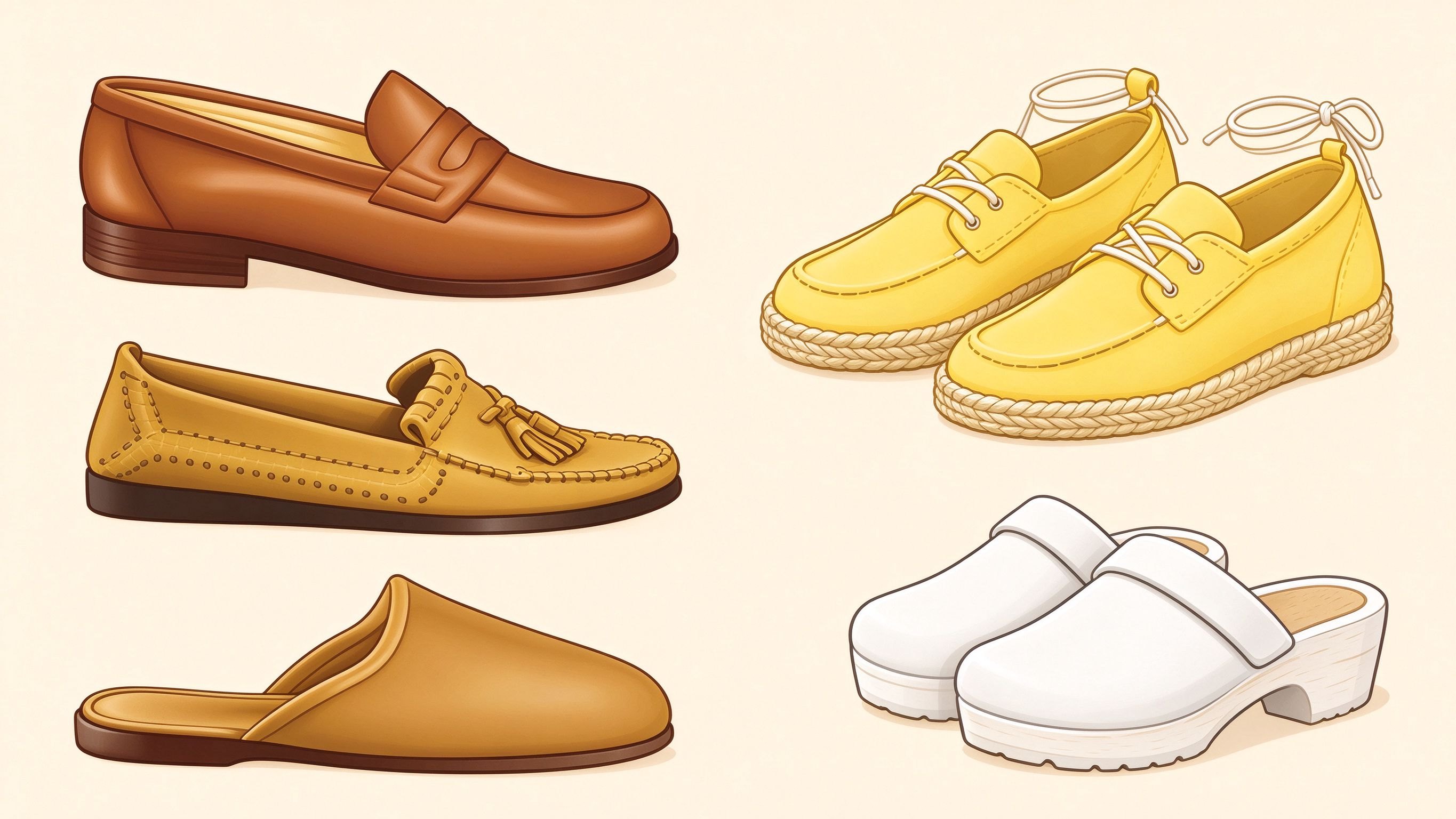 Men's and women's shoes annotated picture vocabulary with labeled objects