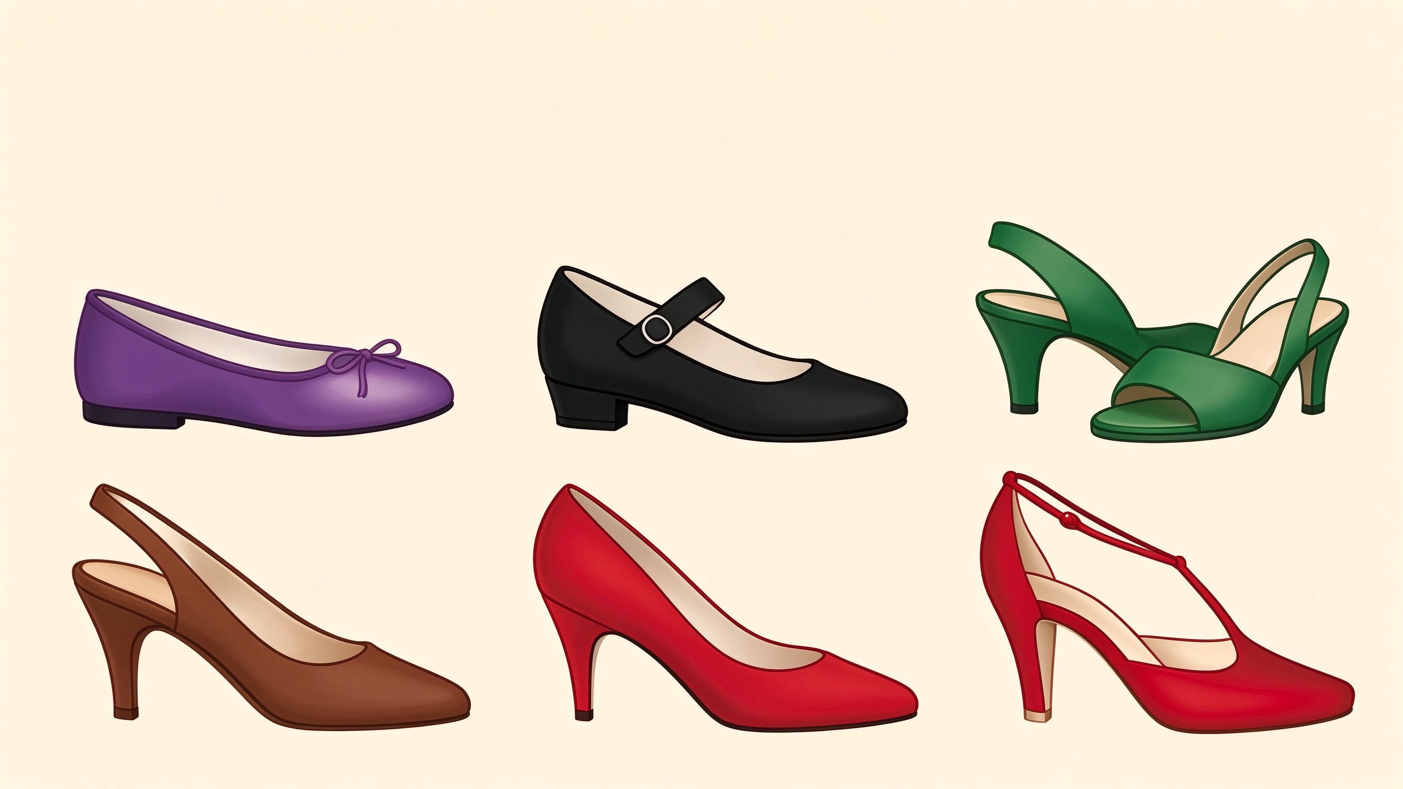 Women's shoes annotated picture vocabulary with labeled objects