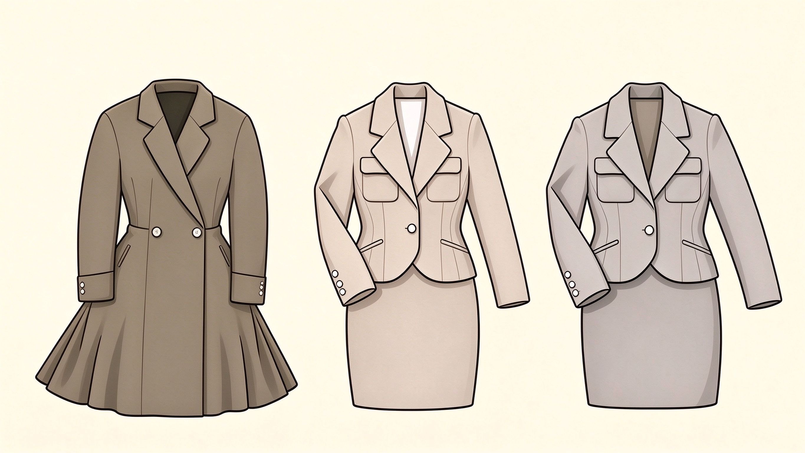 Women's outerwear annotated picture vocabulary with labeled objects