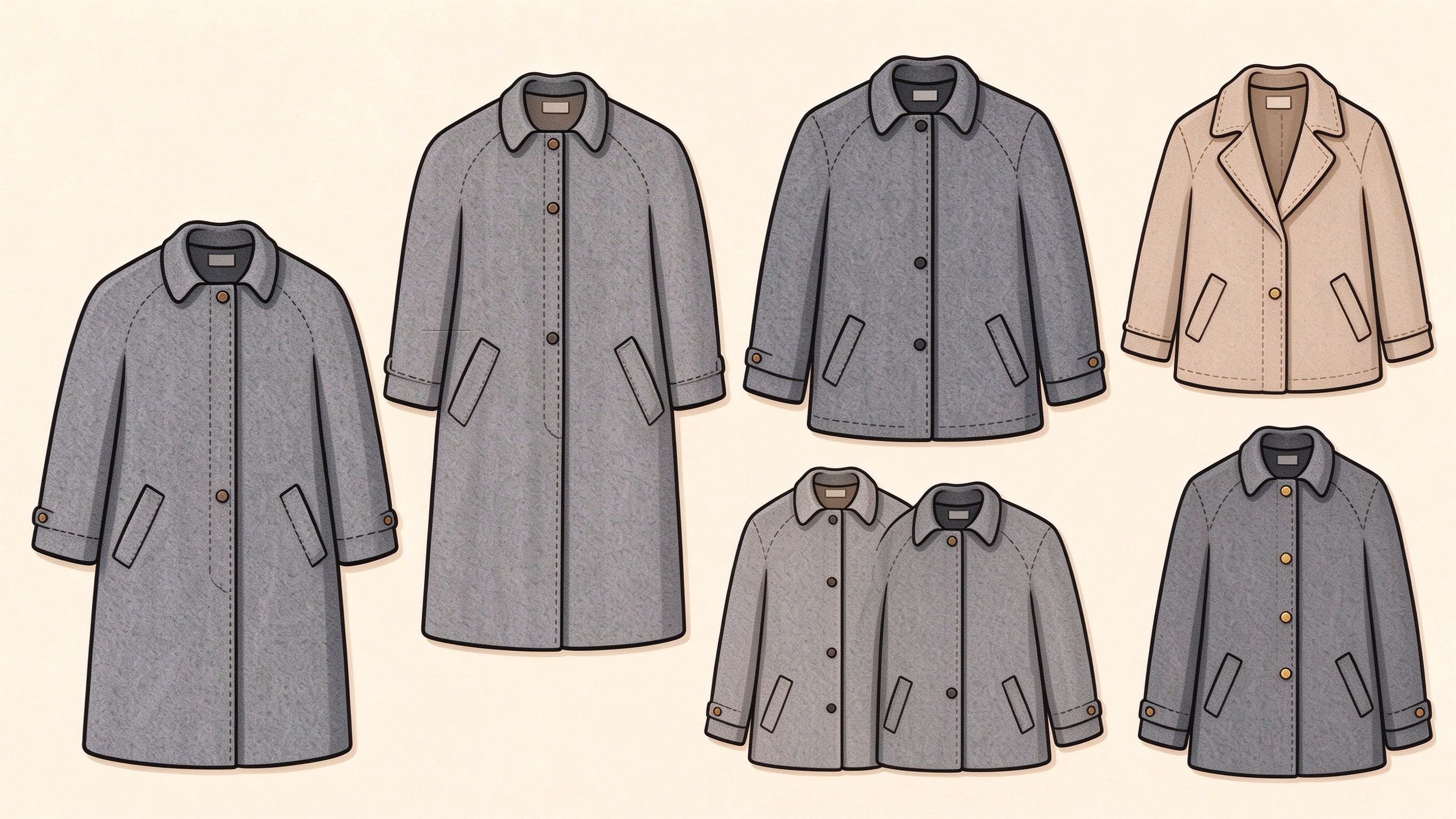 Women's overcoat annotated picture vocabulary with labeled objects