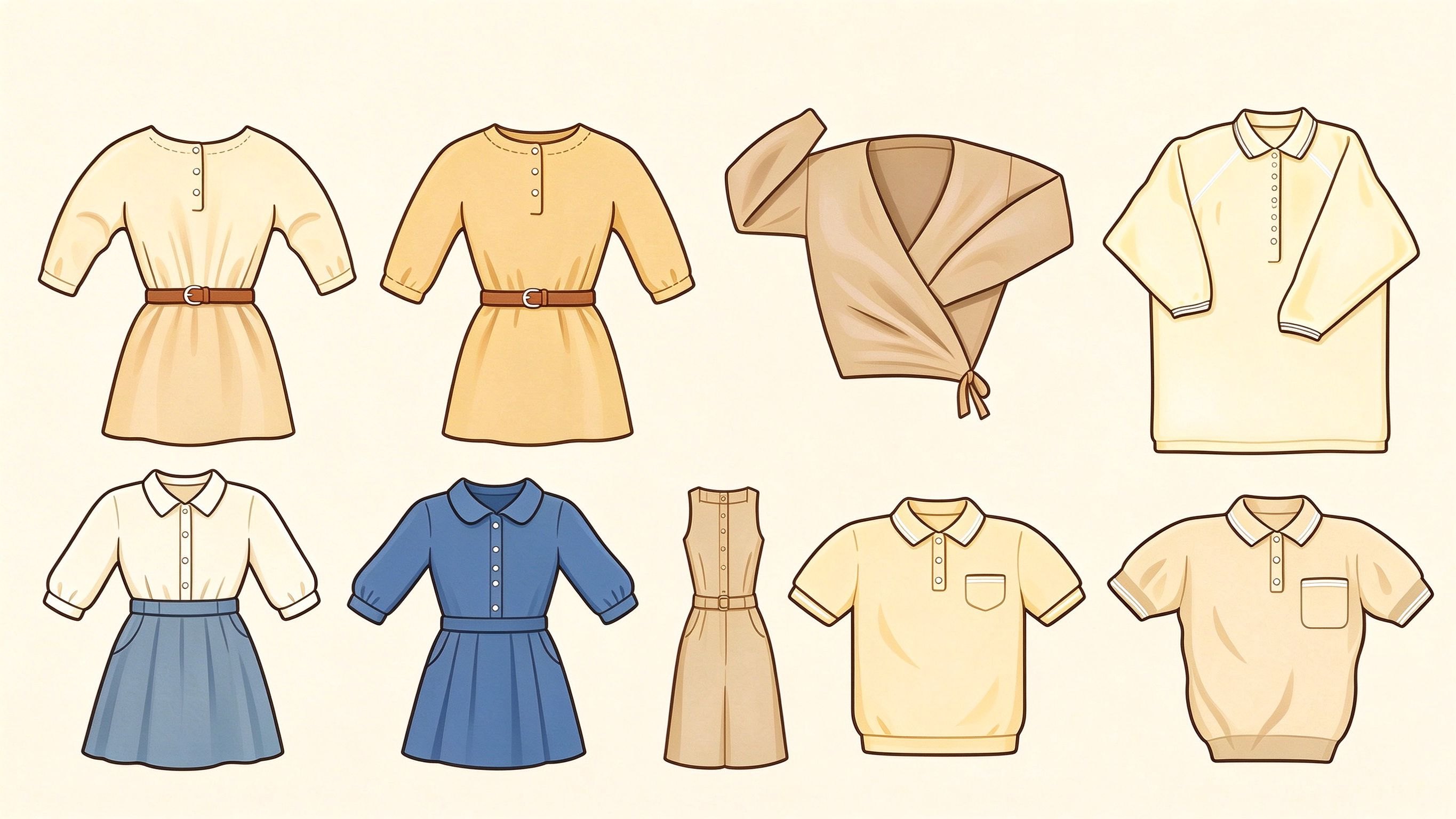 Women's blouse examples annotated picture vocabulary with labeled objects