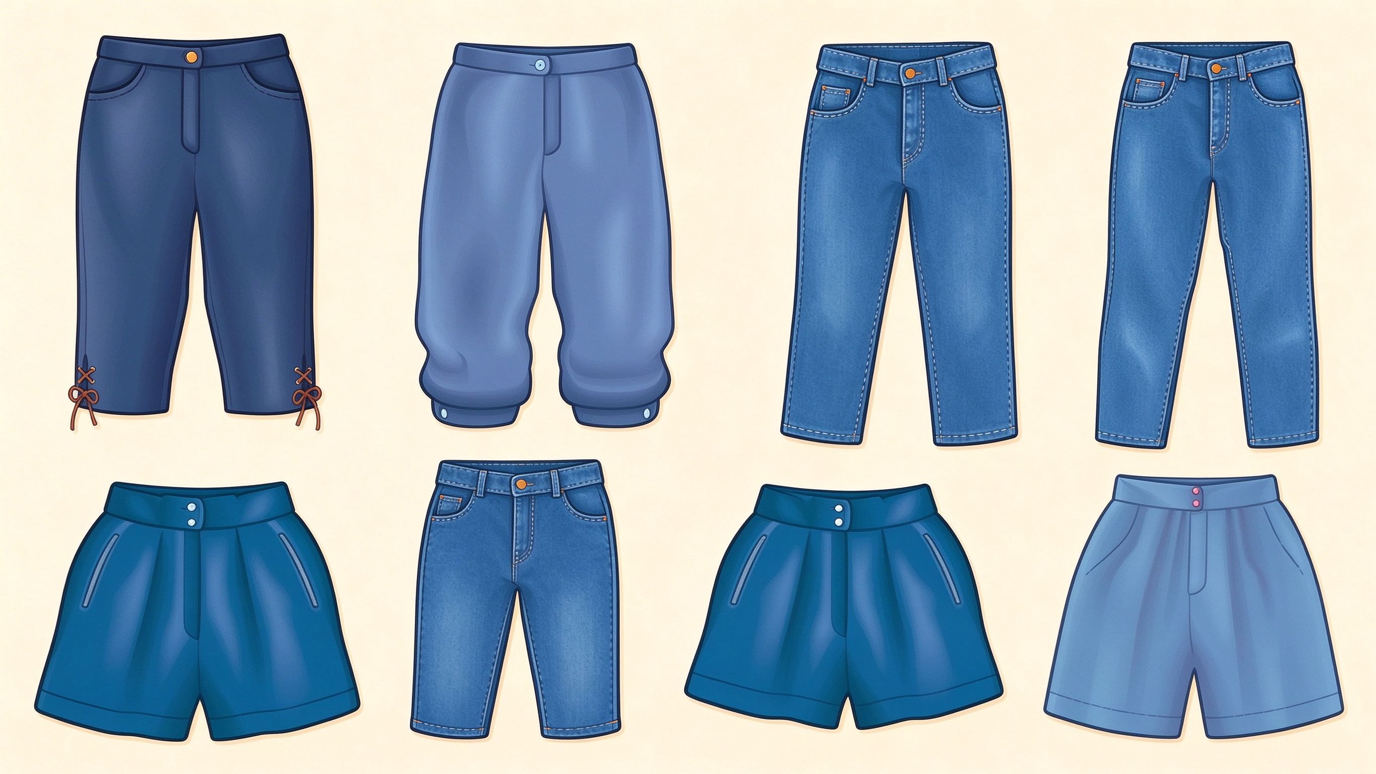 Women's pants examples annotated picture vocabulary with labeled objects