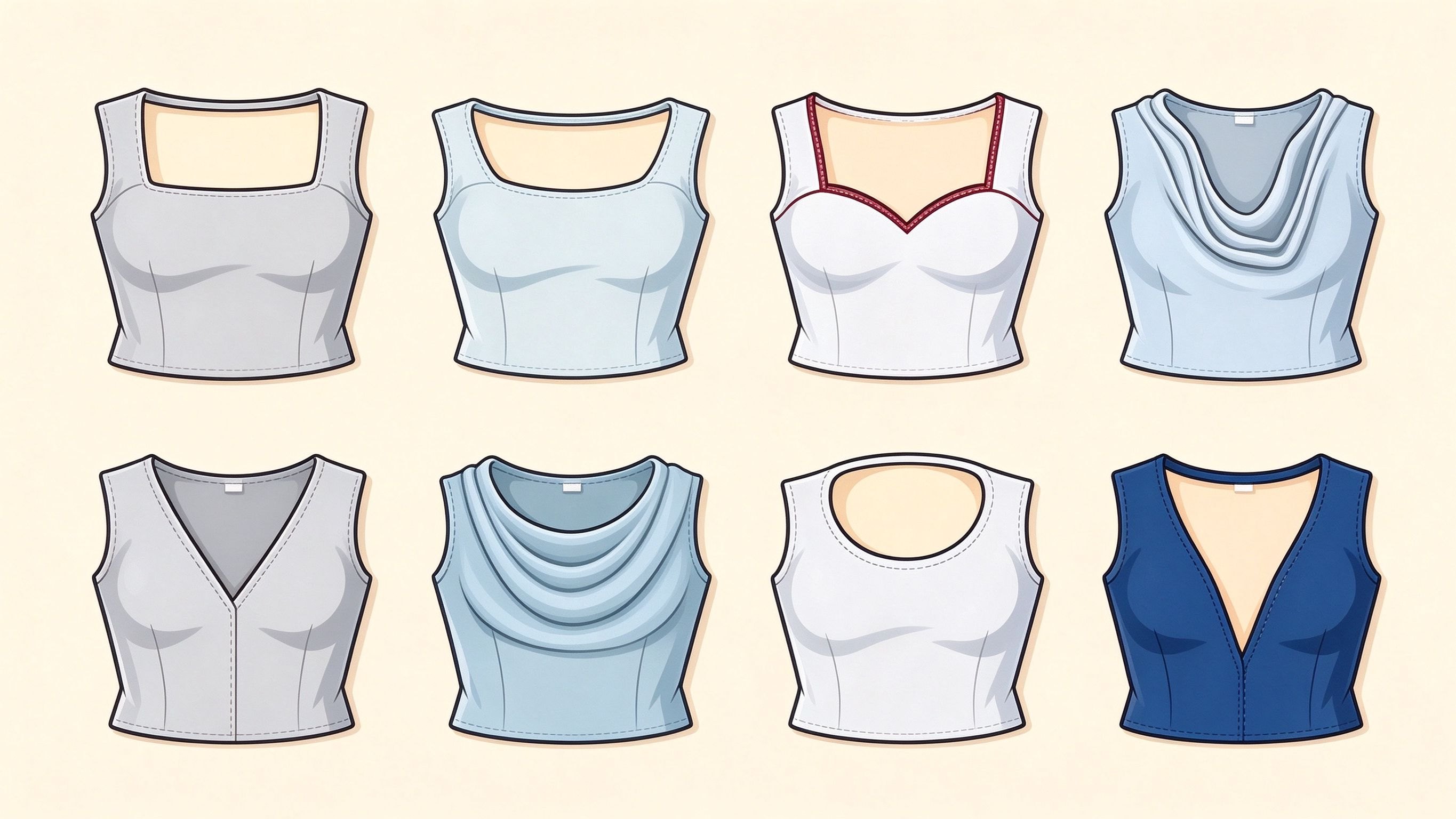 Necklines and neck annotated picture vocabulary with labeled objects